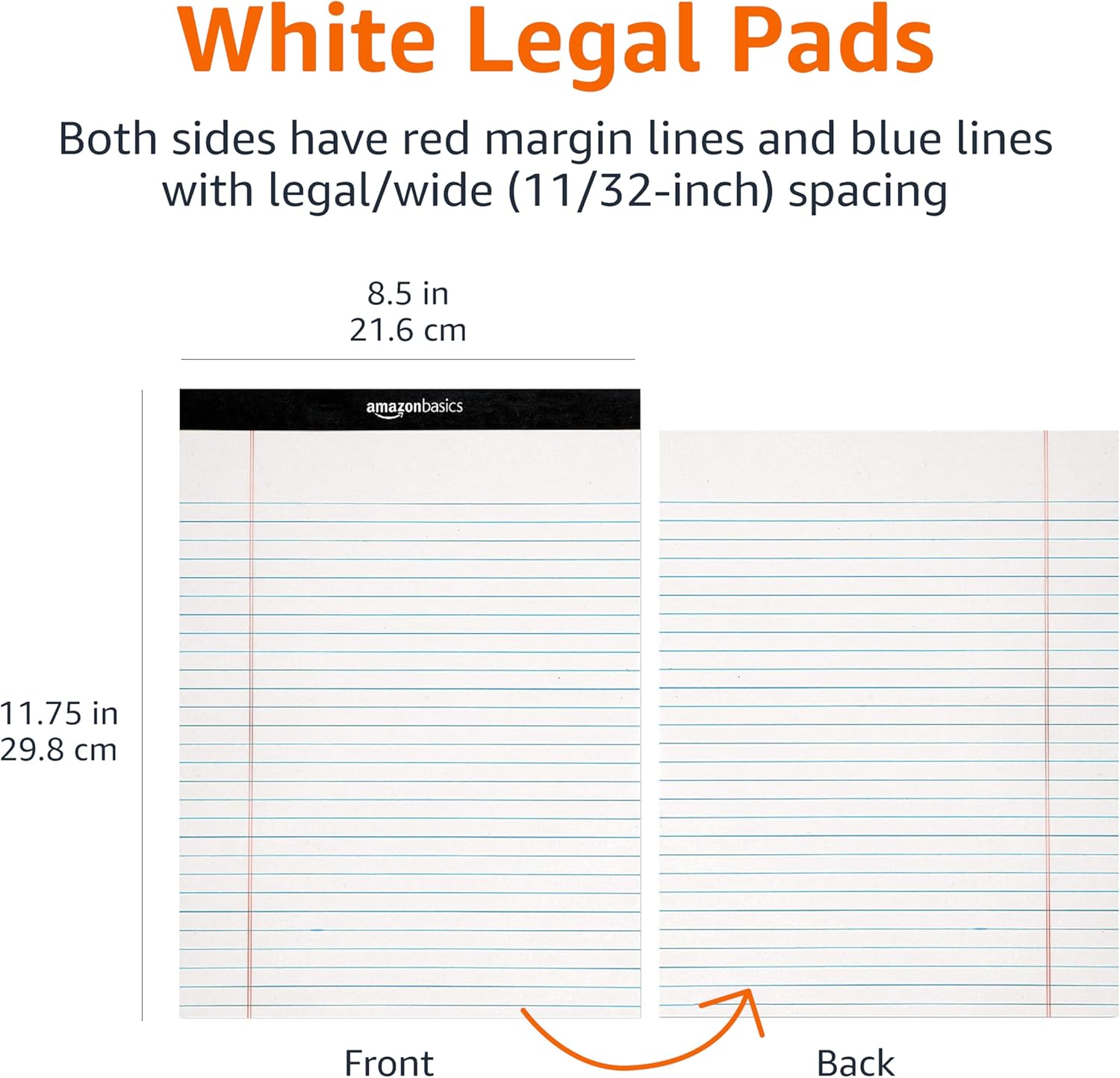 Amazon Basics Wide Ruled Lined Writing Note Pads for Office Supplies, 8.5" x 11.75", White, 12-Pack of 50 Perforated Sheets - Image 5