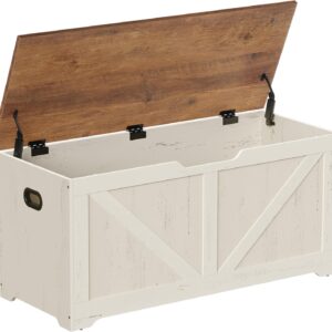 VASAGLE Storage Chest, Storage Bench with 2 Safety Hinges, Farmhouse Style, 15.7 x 39.4 x 18.1 Inches, for Entryway, Bedroom, Living Room, Honey Brown and Rustic White ULSB060WJ01S