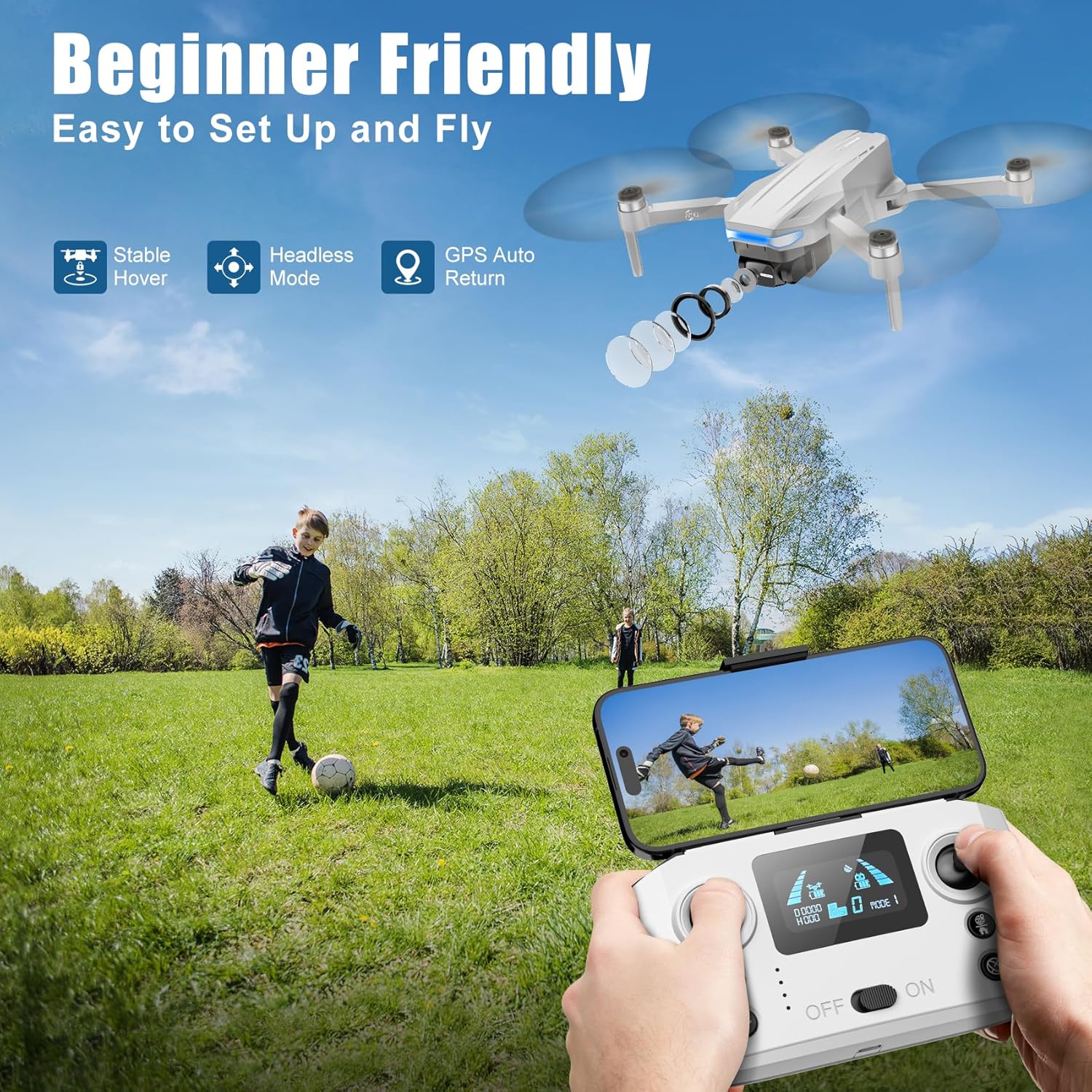 Oddire Drones with Camera for Adults 4K, GPS Auto Return, Waypoint Flight, Orbit Fly, GPS Follow, Gesture Control, Foldable Drone with Brushless Motor, 249g Light, 48 Mins Flight Time with 2 Batteries - Image 6