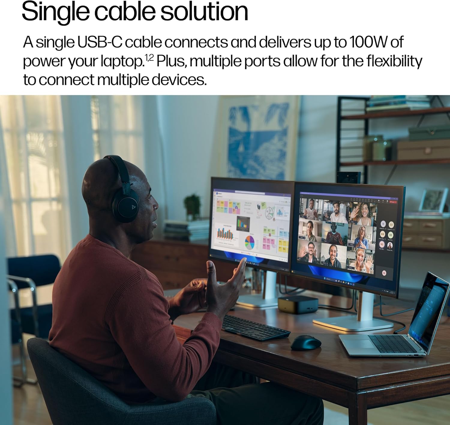HP USB-C 100W G6 Dock, Future-Proof Design with Ambient LED Lighting and On-Screen Display Notifications, Additional USB-C Ports, Upgraded HDMI 2.1 Port, Upgraded to 120Hz Refresh Rate - Image 7