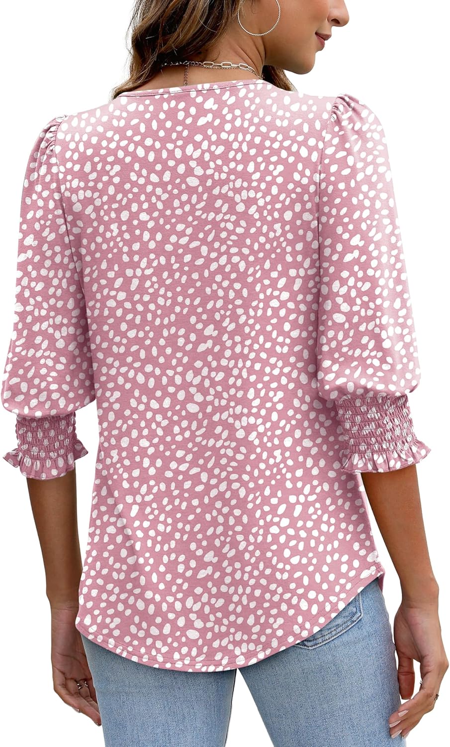 XIEERDUO Blouses for Women Dressy Casual 3/4 Length Sleeve Womens Tops with Smocked Cuffs - Image 5