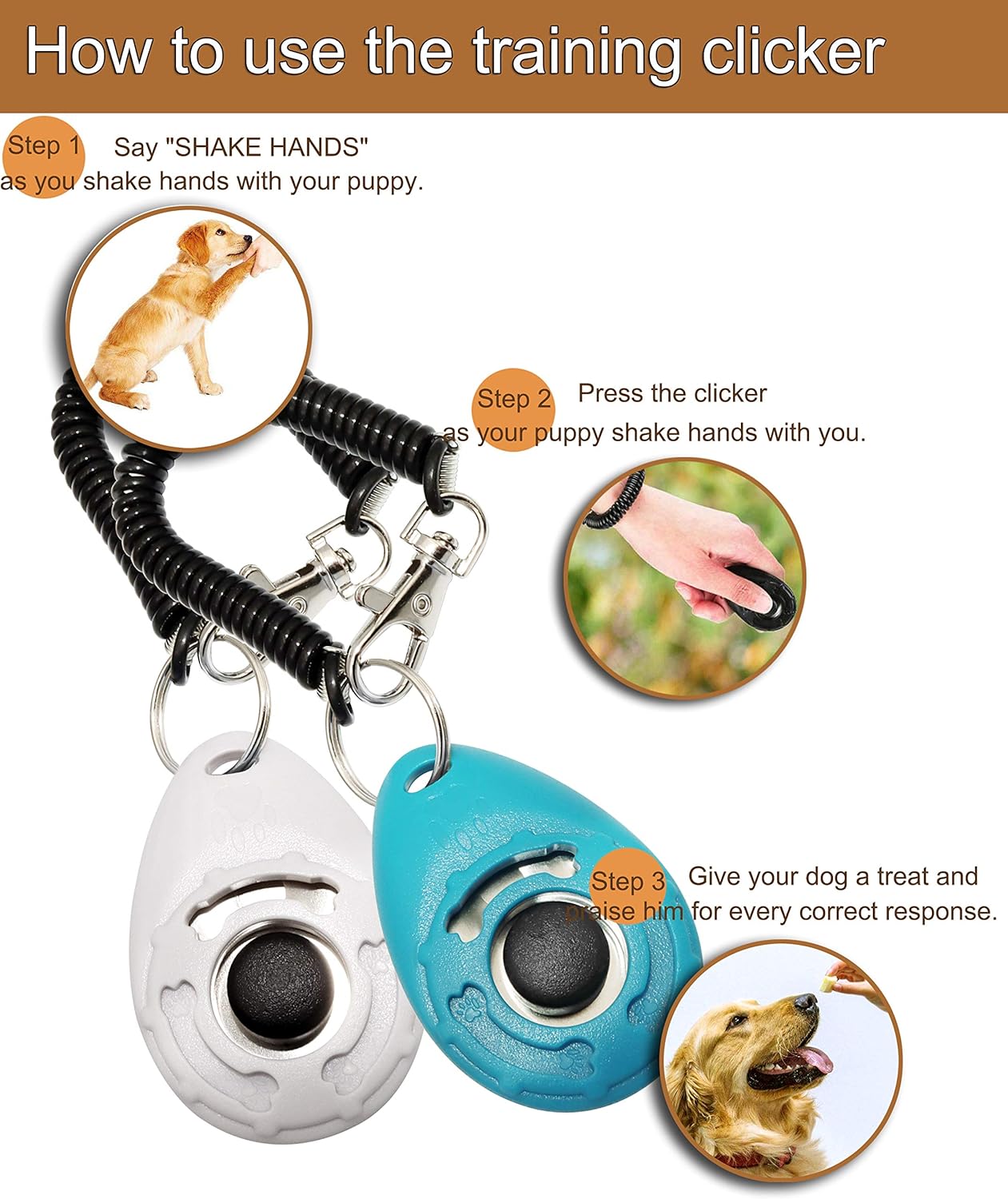Chadou Training Clicker for Pet Like Dog Cat Horse Bird Dolphin Puppy with Wrist Strap, 2 Pack - Image 3