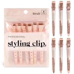 Kitsch Professional Alligator Clips for Hair Styling – 3.5″ Aluminum Hair Sectioning Clips for Salon & Makeup Application | Ideal Gifts for Women – Rose Gold, 6 Pcs