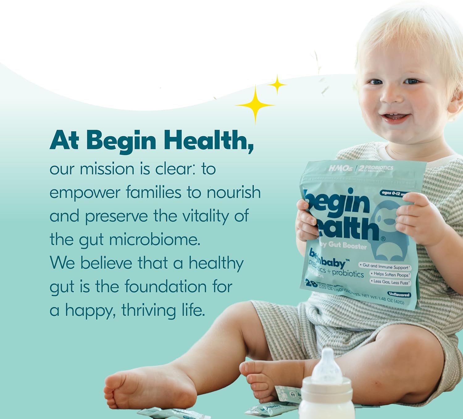 Begin Health BeginBaby Prebiotics and Probiotics for Infants 0-12 Months | Baby Formula Prebiotic + Probiotic Powder with 2'-FL HMO's & B. Infantis for Optimal Digestion | 28-Packs - Unflavored - Image 9