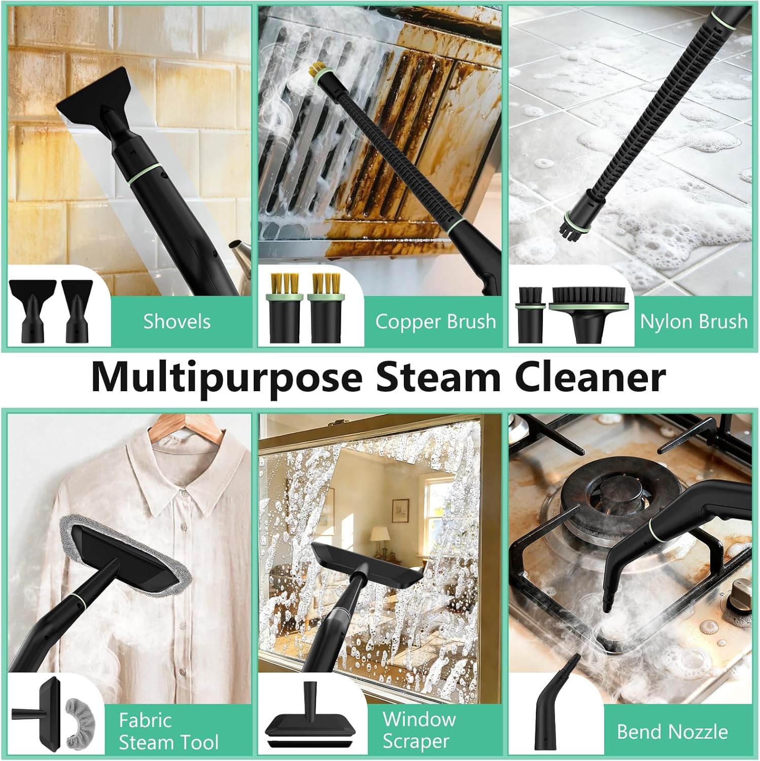 Steam Cleaner, Portable Steamer for Cleaning with 16pcs Accessories, 6-Level Adjustable and 15s Heat-Up, Handheld Steam Cleaner for Home, Tile, Dirt, Grout, Grease, Car Detailing - Image 7