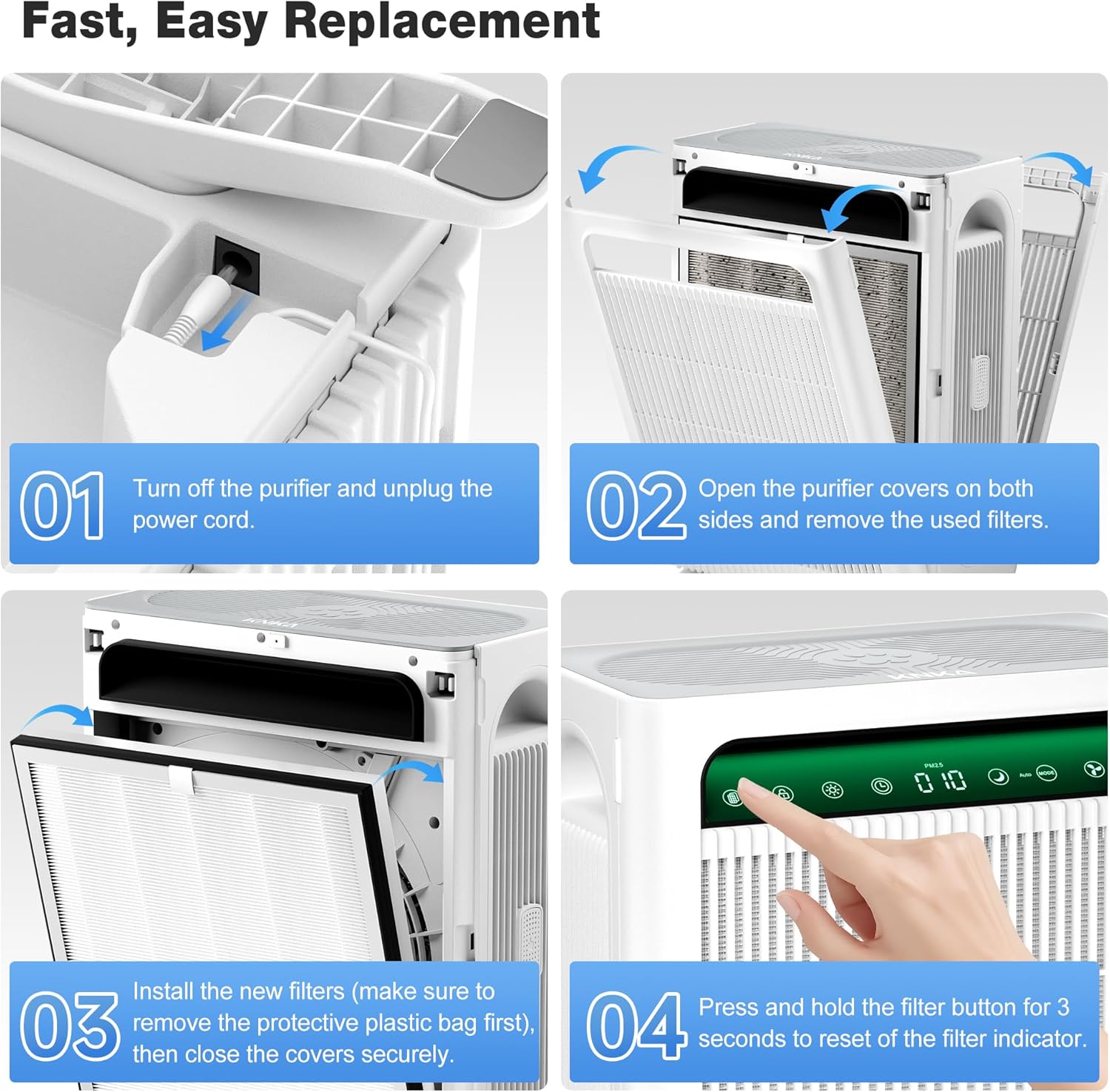 KNKA Genuine Air Purifier Replacement Filter for APH4000, 2-Pack HEPA & Activated Carbon Filters, Captures Allergens, Odors, Dust & Pollen, Standard Filter – White - Image 5