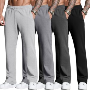 Neer 4 Pack Men’s Sweatpants Joggers with Pockets Open Bottom Gym Athletic Pants Baggy Workout Casual Running Clothing