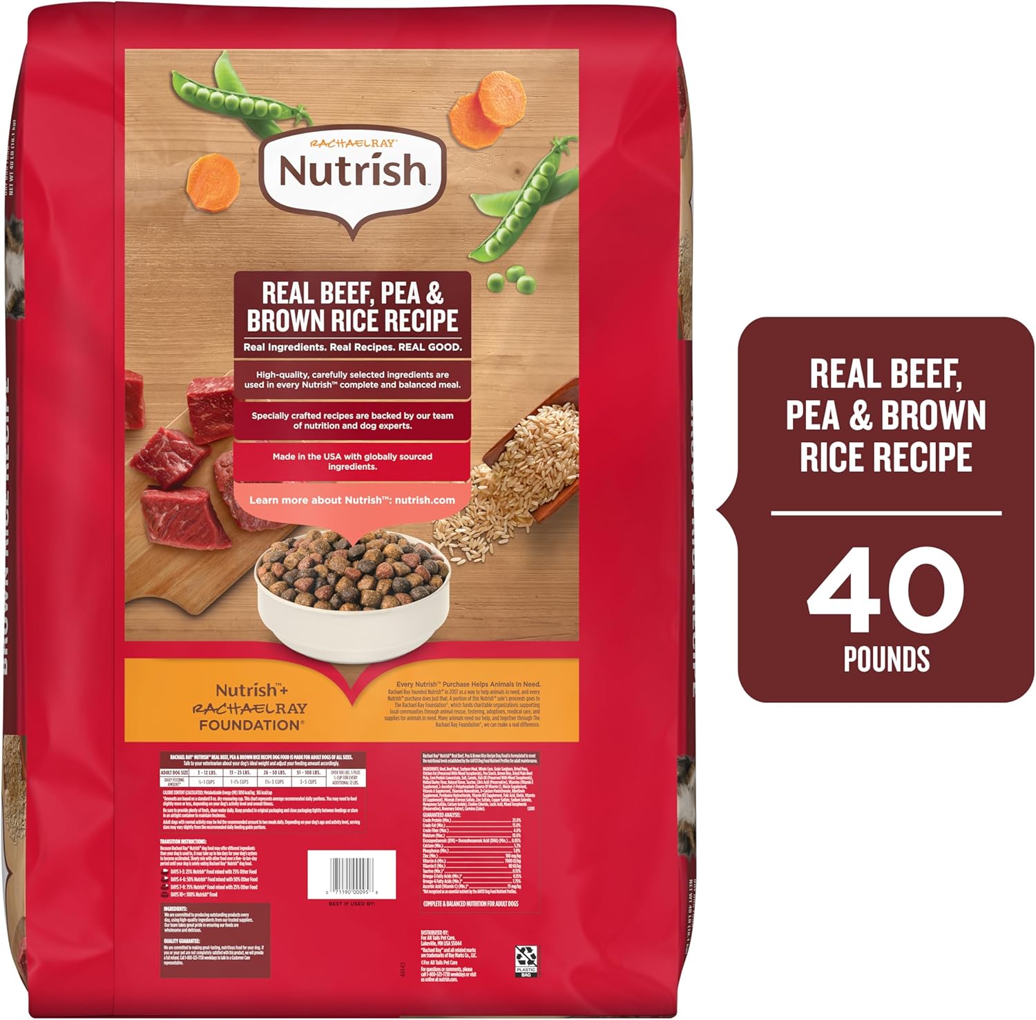 Nutrish Rachael Ray Adult Dry Dog Food Real Beef, Pea & Brown Rice Recipe, 40 lb. Bag (Packaging May Vary) - Image 3