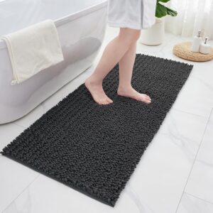ILANGO Bathroom Rugs Dark Grey 44×24,Extra Soft Absorbent Chenille Bath Rugs,Thick Non-Slip Shaggy Bath Mat,Machine Washable Quick Dry Bath Mats for Bathroom Floor, Tub, Shower Accessories