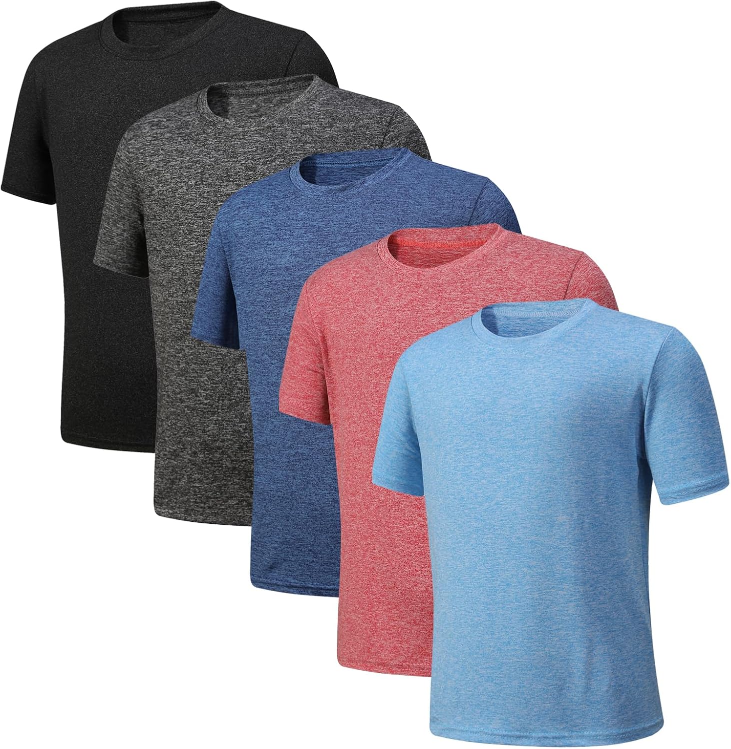 Phedrew 5-Pack Mens Active T-Shirts Quick Dry Athletic Workout Shirts Short Sleeve Gym Shirts for Men
