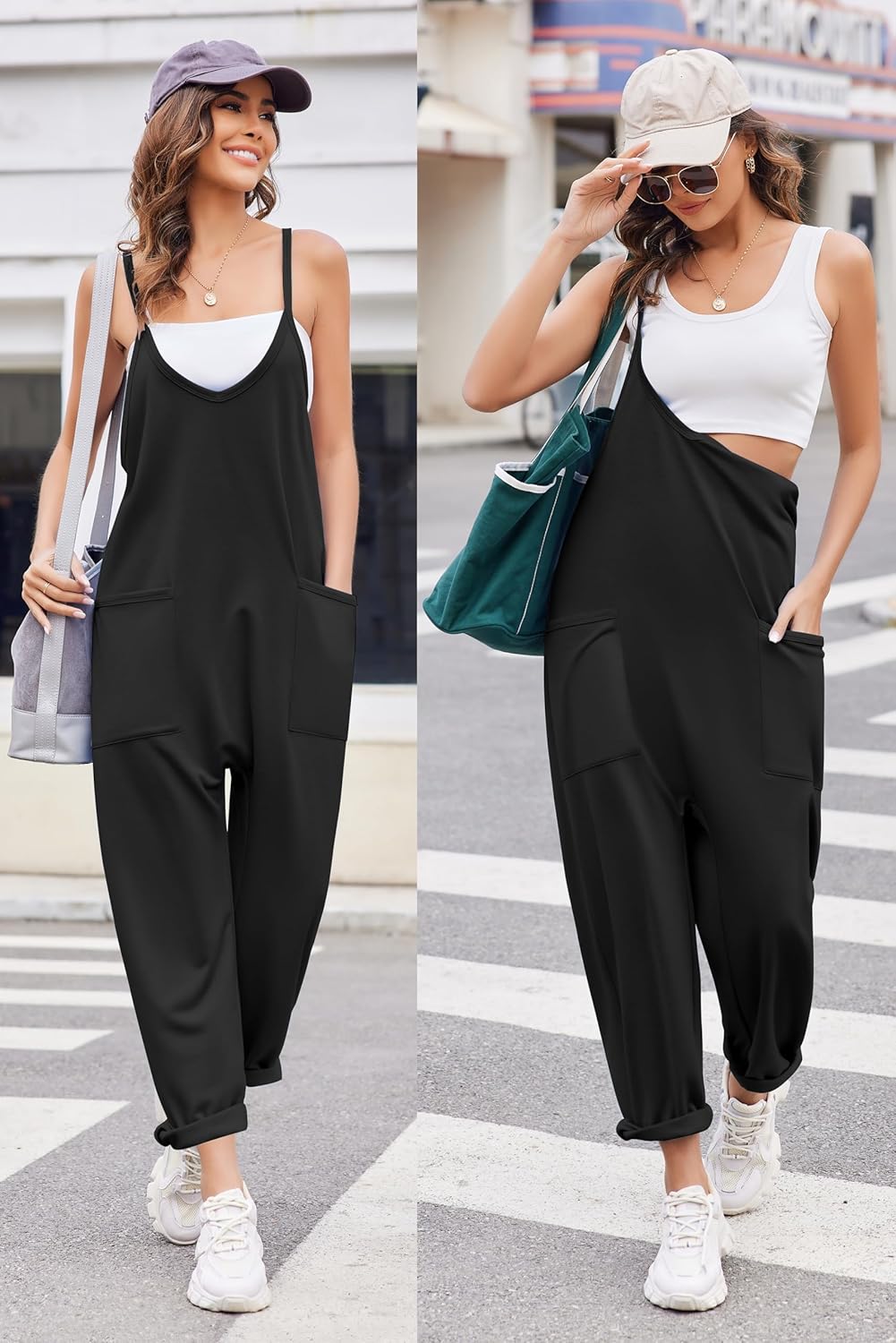 Ekouaer Womens Jumpsuit Sleeveless Casual Summer Overalls Jumpers Spaghetti Strap Baggy Long Pants Rompers with Pockets - Image 3