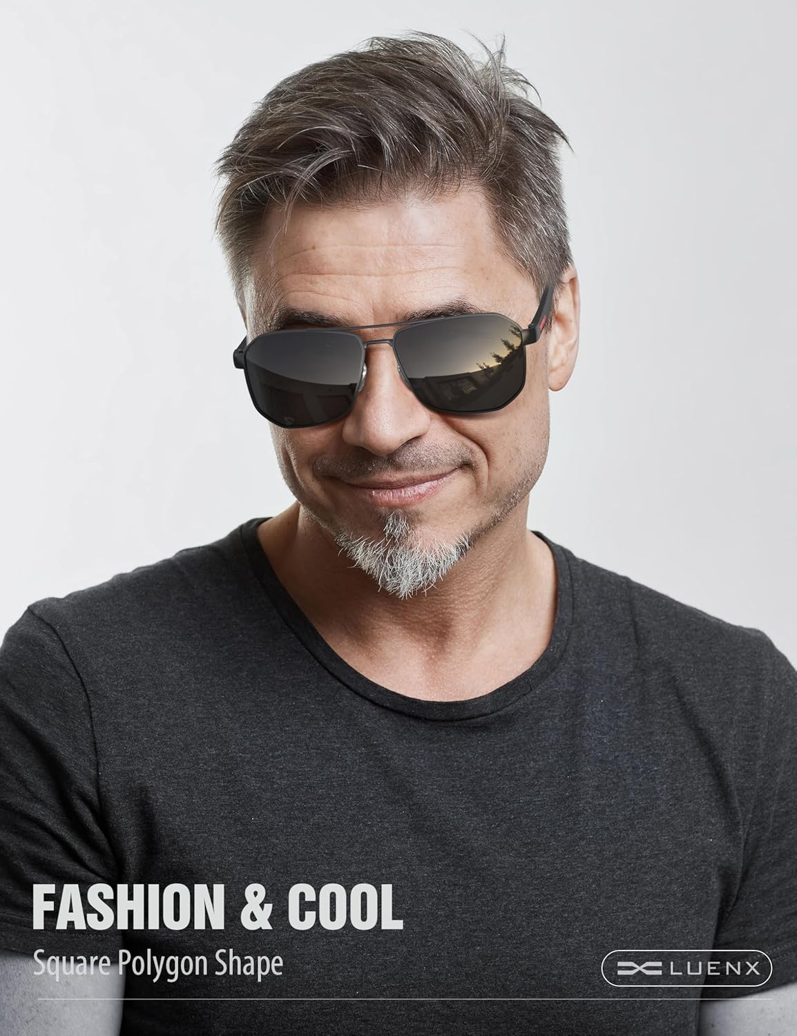 LUENX Aviator Sunglasses for Men Square Polarized Polygon Lens - UV 400 Protection with Accessories Driving Outdoor - Image 2