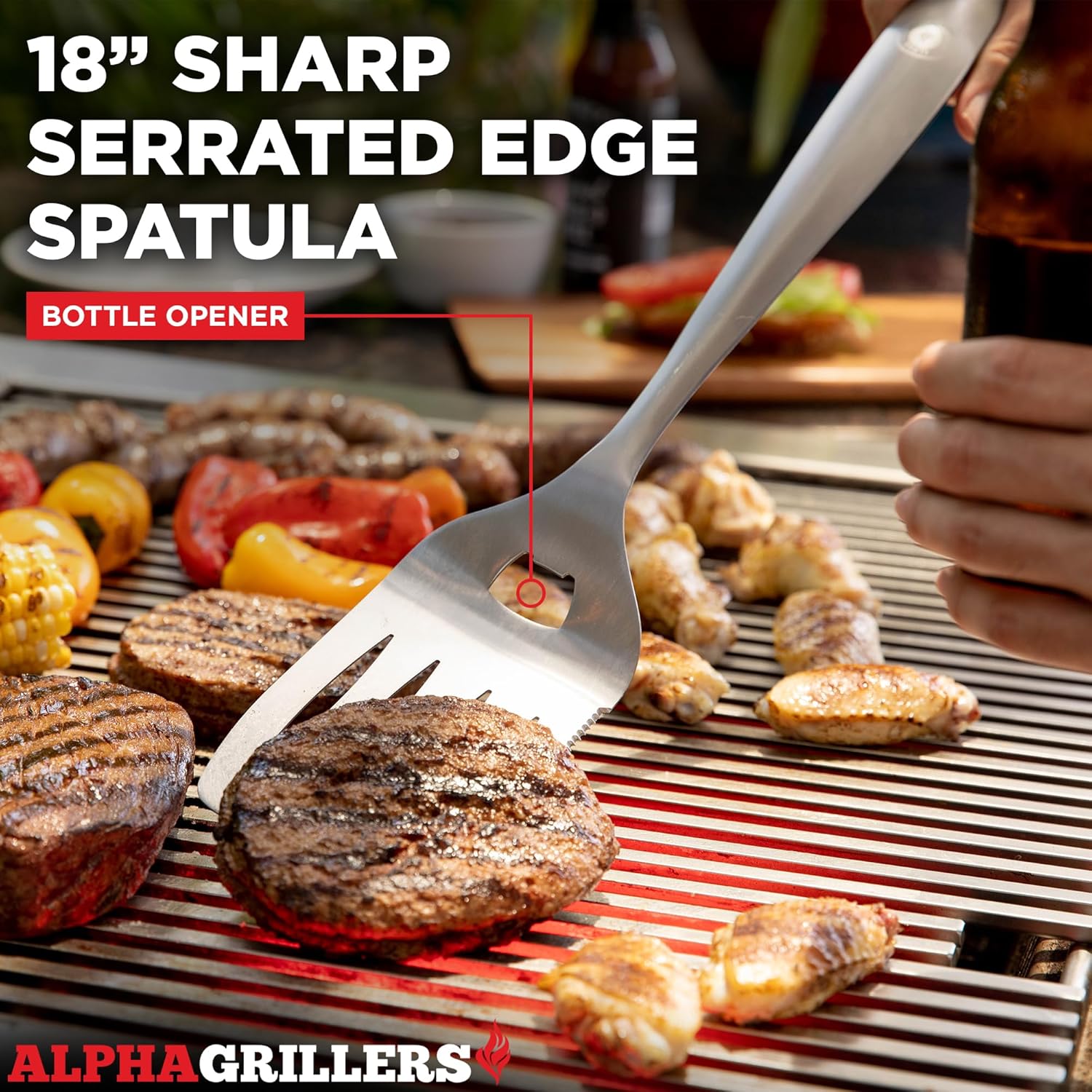 Alpha Grillers Grilling Accessories - Grilling Gifts for Men - BBQ Accessories Grill Tools Set with Spatula, Fork, Brush & Tongs - Outdoor Barbecue Utensils Gifts for Men Dad Him Boyfriend - Image 5