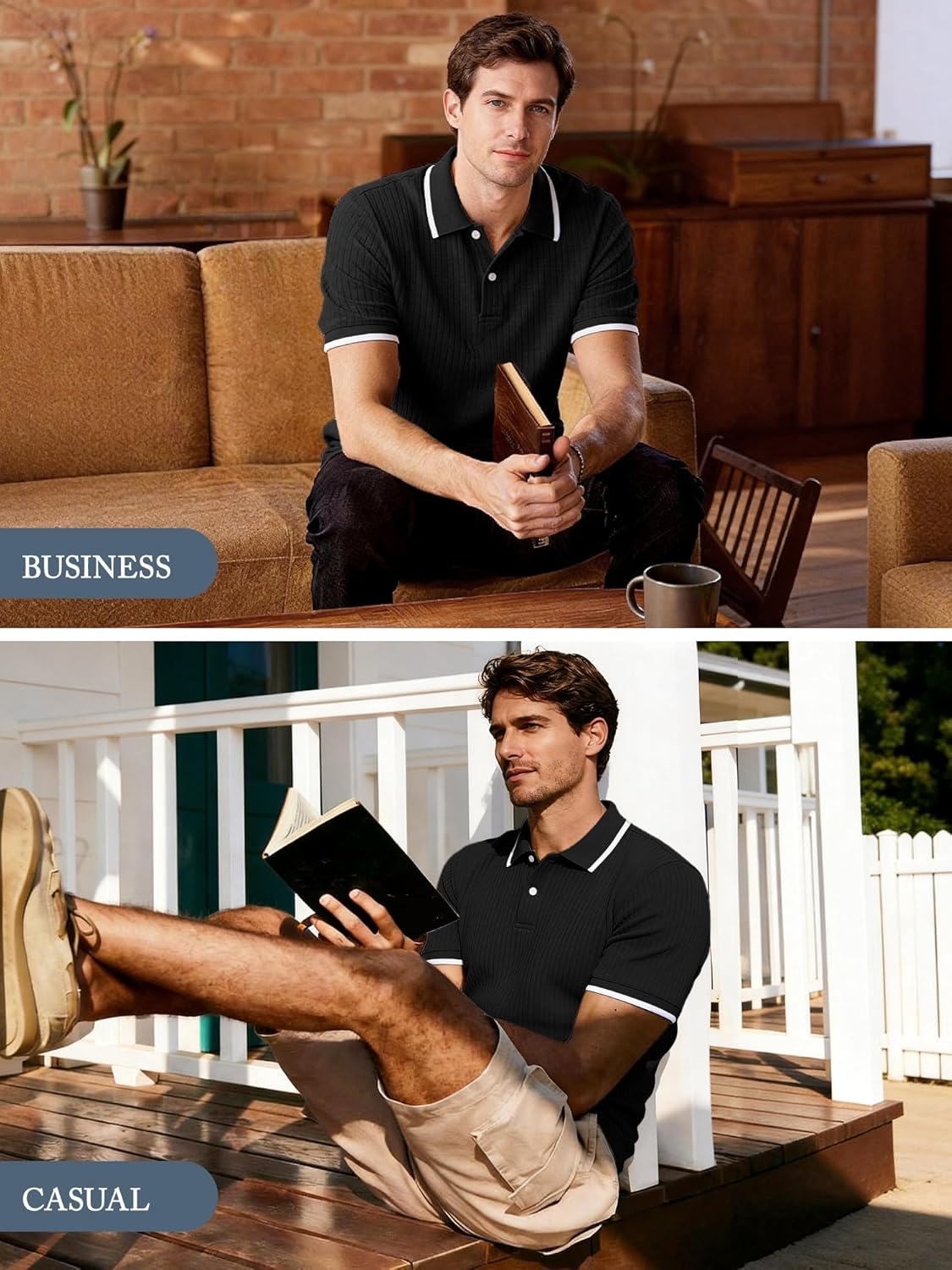 Comdecevis Men's Knit Polo Shirts Regular Fit Lightweight Business Casual Stretch Textured Collared Polo Short Sleeve - Image 6