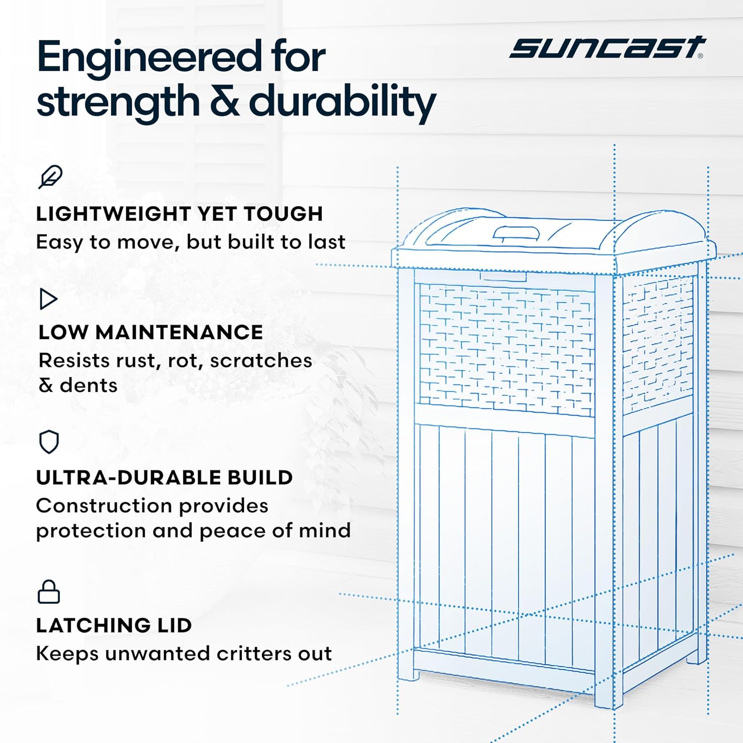 Suncast 33 Gallon Commercial Outdoor Trashcan Hideaway with Lid for 30 to 33 Gallon Trash Bags for Garage, Backyard, or Garden, Brown - Image 7