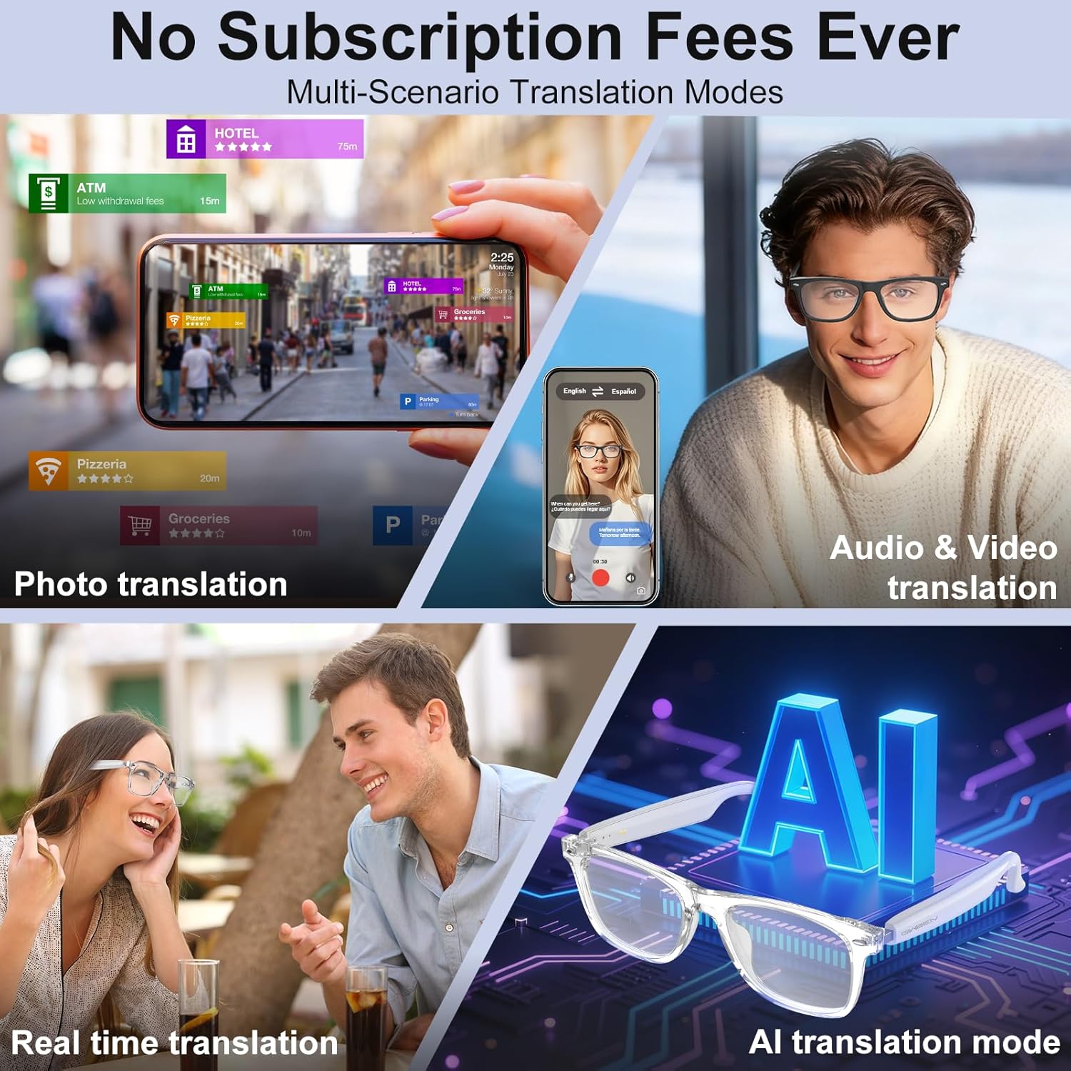 AI Smart Glasses for Men & Women with ChatGPT, Bluetooth Glasses with 165 Languages Translation, Color-Change Lens, Meeting Analysis, Music Playback, Hands-Free Calls, UV & Blue Light Protection - Image 4