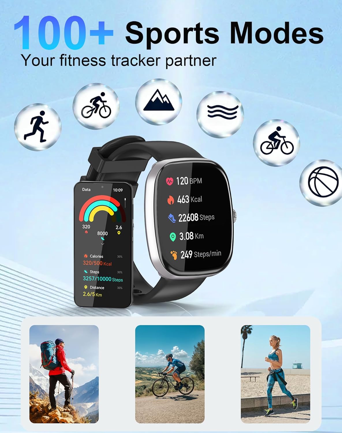 Smart Watch for Women Men, 1.85" HD Fitness Watch with 120 Sports Modes, 5.3 Bluetooth Call, 250+ Custom Dials, Heart Rate/Sleep Monitor Fitness Tracker, IP68 Waterproof Smartwatch for Android iOS - Image 4