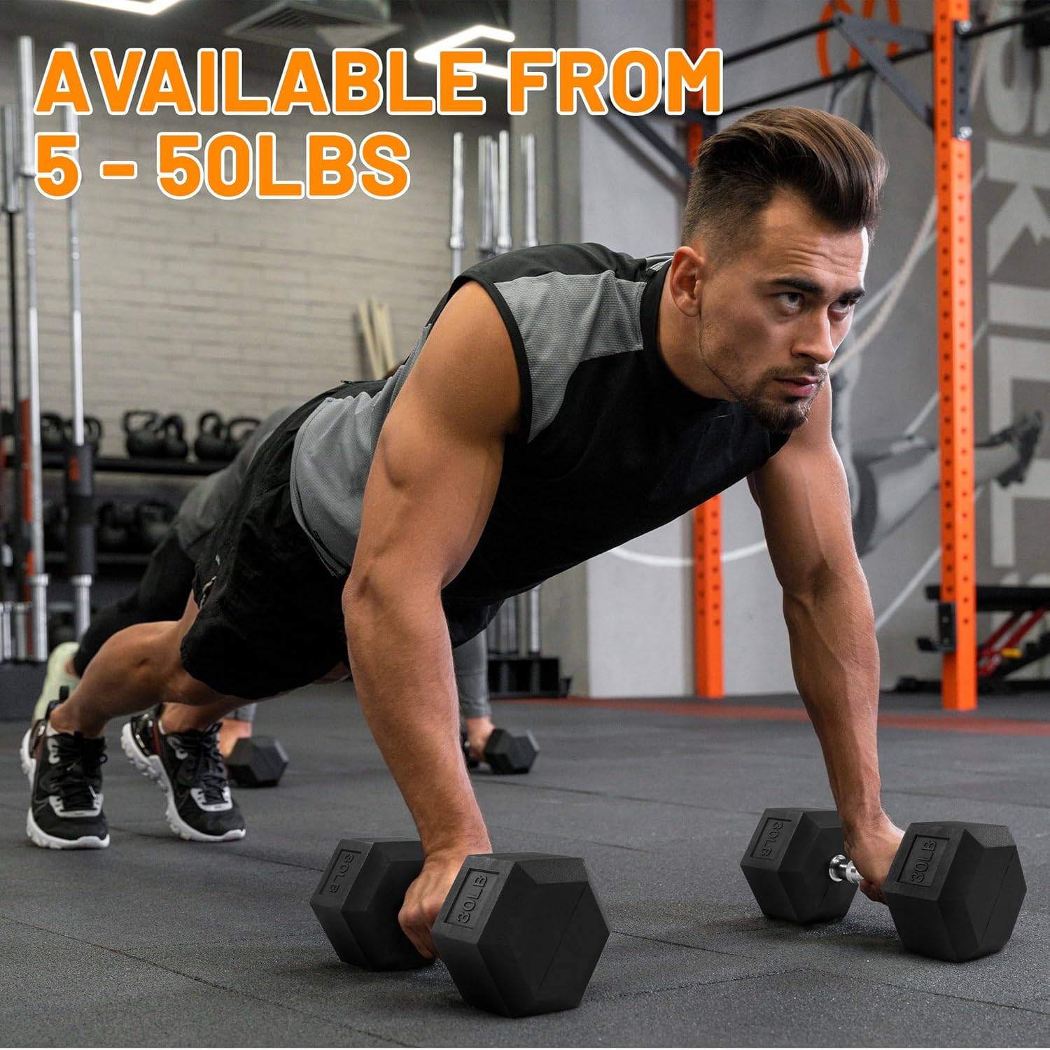 Fitvids Rubber Coated Hex Dumbbell Set with Storage Rack, 100/150/200/550 LB Hand Weight Set with Anti-Slip Grip for Home Gym - Image 8