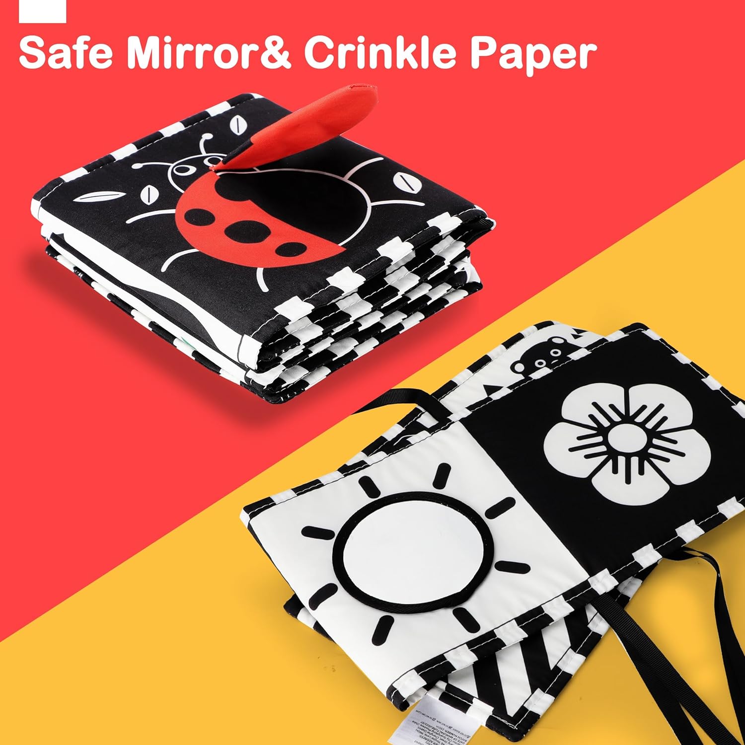 URMYWO Black and White Baby Toy, Tummy Time High Contrast Newborn Toys 0-3 Months, Soft Baby Book, Visual Stimulation Montessori Sensory Infant Toys 0-6-12 Months, Boy Girl Shower Gift - Image 5