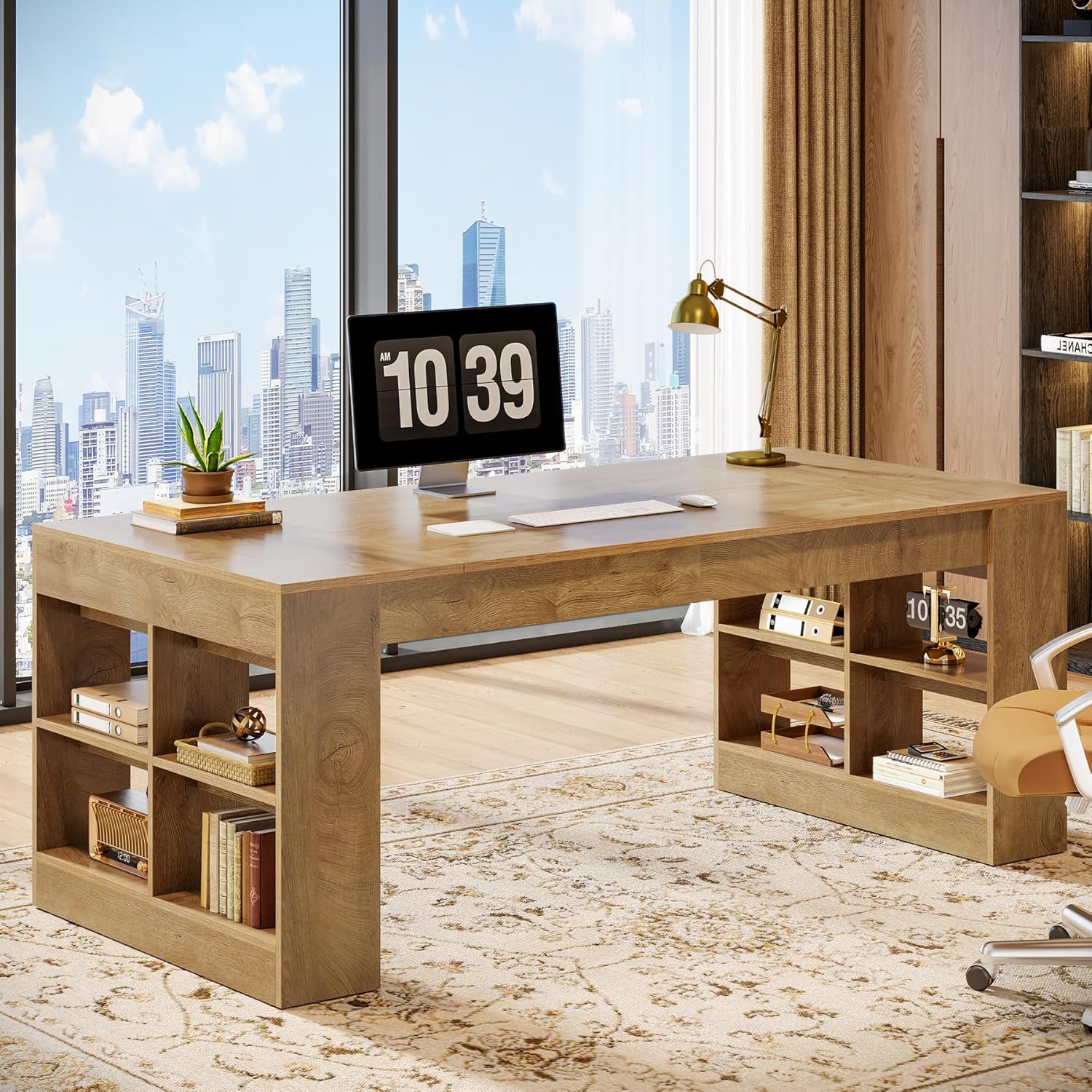 Tribesigns 70.9-Inch Executive Desk with Storage, Large Office Computer Desk with Shelves, Modern Wood Writing Table Business Furniture Workstation for Home Office, Rustic Brown - Image 4