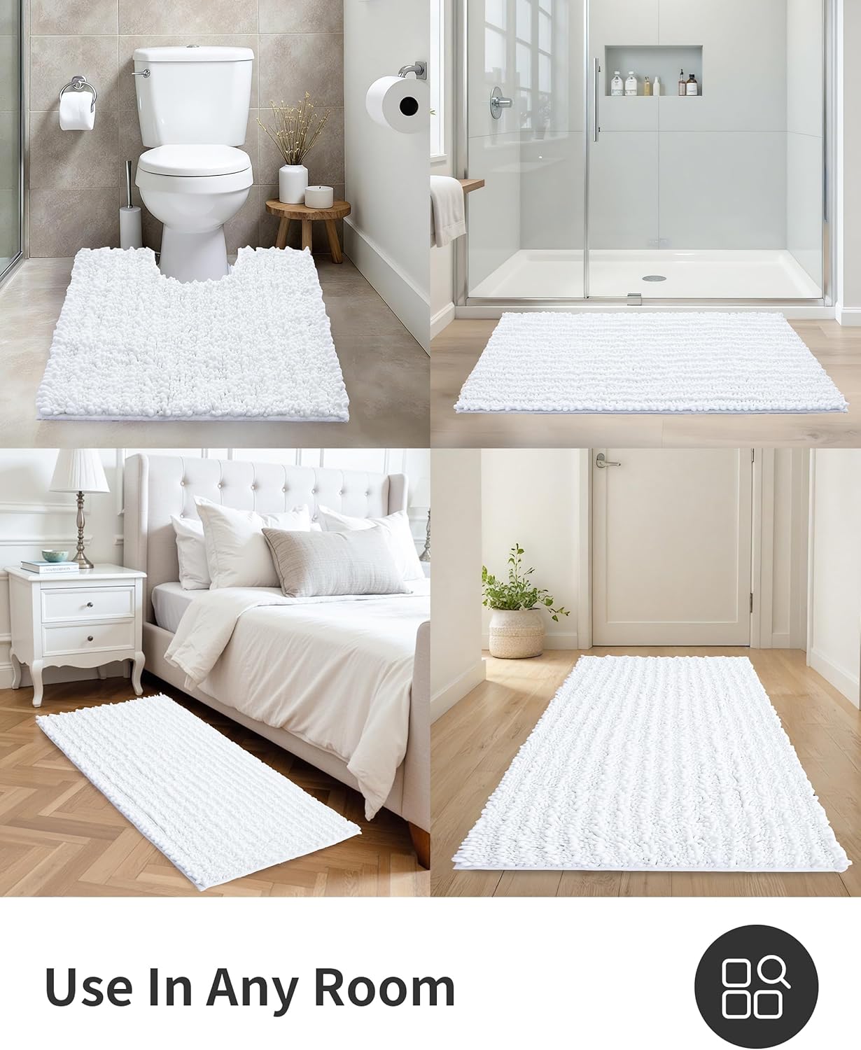 ILANGO Bathroom Rugs White 44x24,Extra Soft Absorbent Chenille Bath Rugs,Thick Non-Slip Shaggy Bath Mat,Machine Washable Quick Dry Bath Mats for Bathroom Floor, Tub, Shower Accessories - Image 7