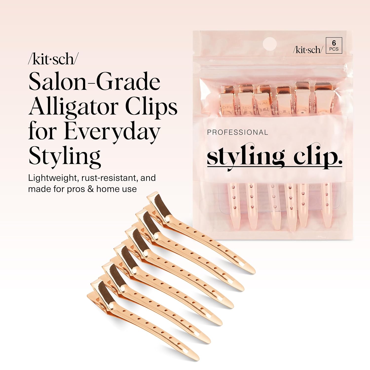 Kitsch Professional Alligator Clips for Hair Styling – 3.5" Aluminum Hair Sectioning Clips for Salon & Makeup Application | Ideal Gifts for Women – Rose Gold, 6 Pcs - Image 2