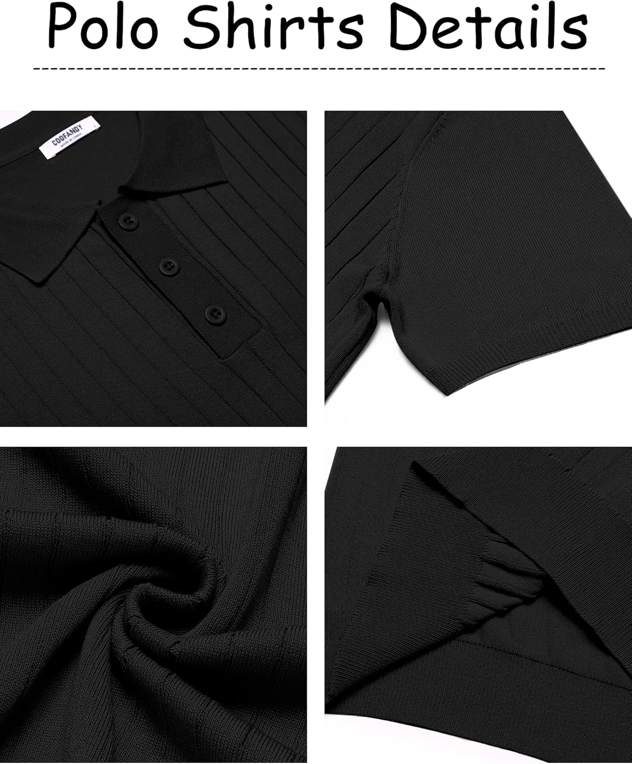 COOFANDY Men's Knit Polo Shirts Short Sleeve Ribbed Knitted Shirt Summer Lightweight Casual Golf Shirts - Image 5