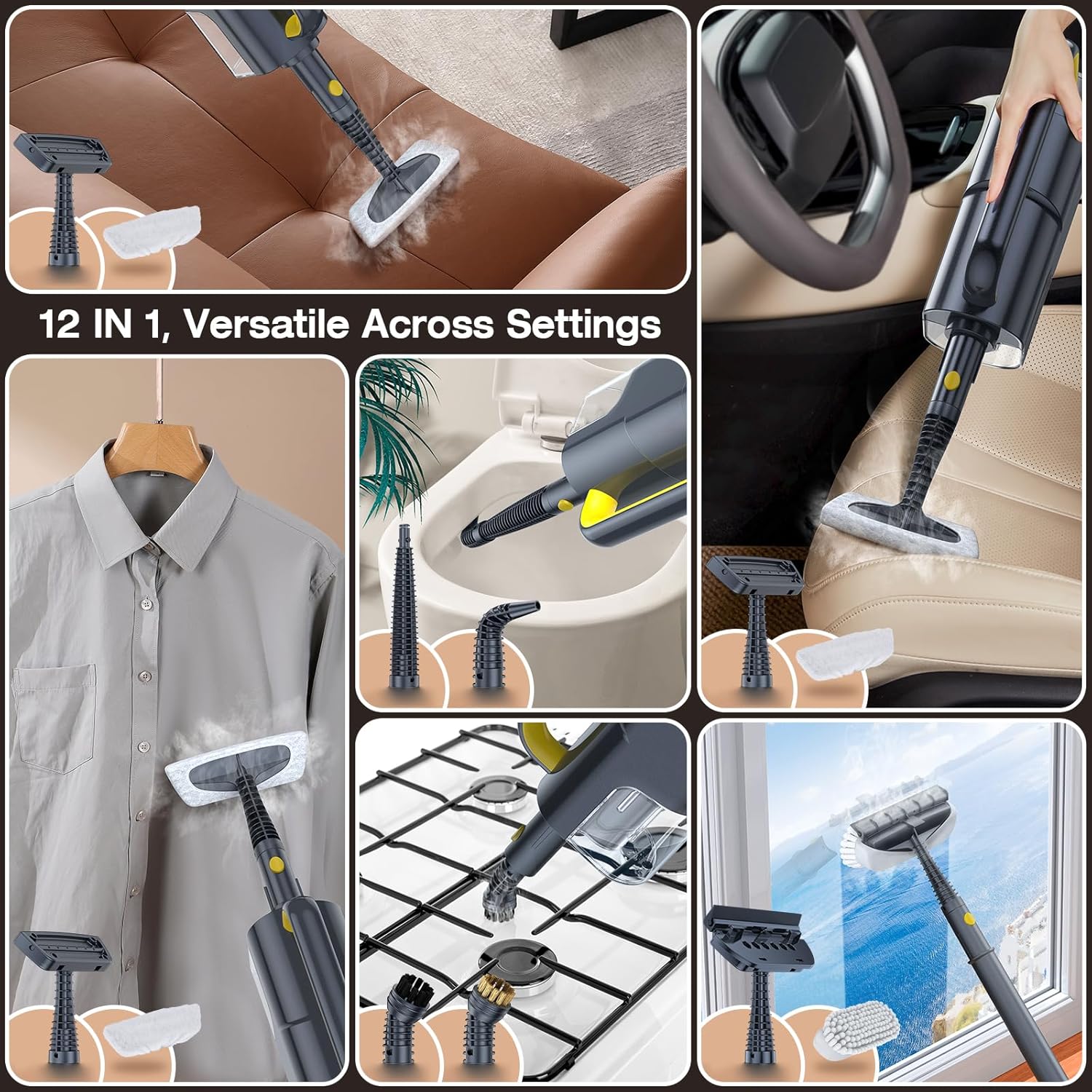 Steam Mop with Detachable Handheld Steam Cleaner, 10-in-1 Multi Accessories, Quick 10s Heat, 350ml and 2-Level Steamer for Cleaning Floor, Carpet, BBQ Grill, Tile, and Grout, Gray - Image 3