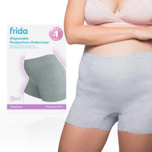 Frida Mom Postpartum Underwear, Disposable Boyshort Panties, High-Waist, Seamless, Stretch Support for Postpartum Recovery, Size XL (Waist 42″-64″ Stretched), Pack of 8