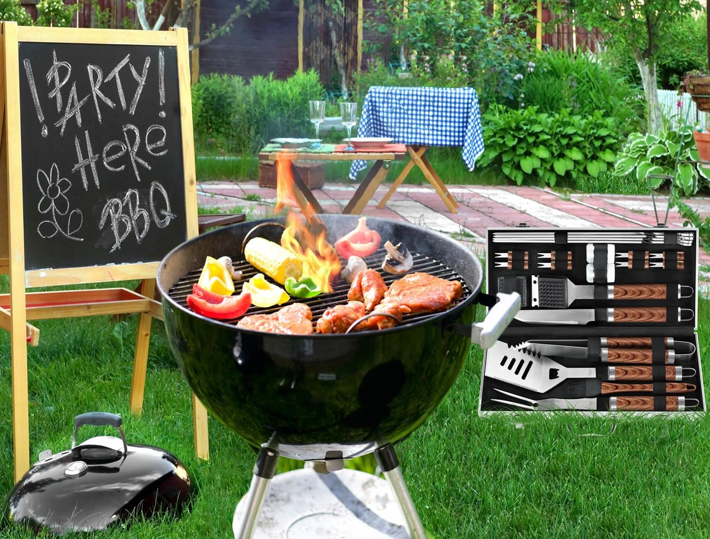 POLIGO 22PCS Heavy Duty BBQ Grill Accessories Set, Non-Slip Grill Tools for Outdoor Grill Set Stainless Steel Grill Utensils Set, Deluxe Grilling Tools Set in Aluminum Case Ideal Gifts for Men Brown - Image 9