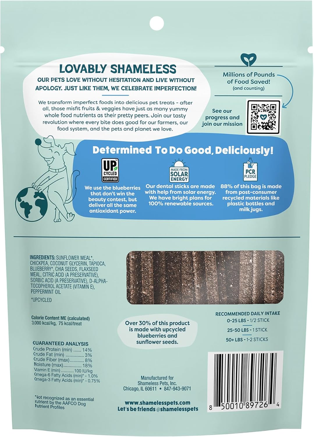 Shameless Pets Blueberry & Mint Dental Chews for Dogs, 8 Chews - Natural Dog Teeth Cleaning Treats with Fresh Breath Benefits | Grain-Free Dental Sticks for Small, Medium & Large Dogs - Image 2