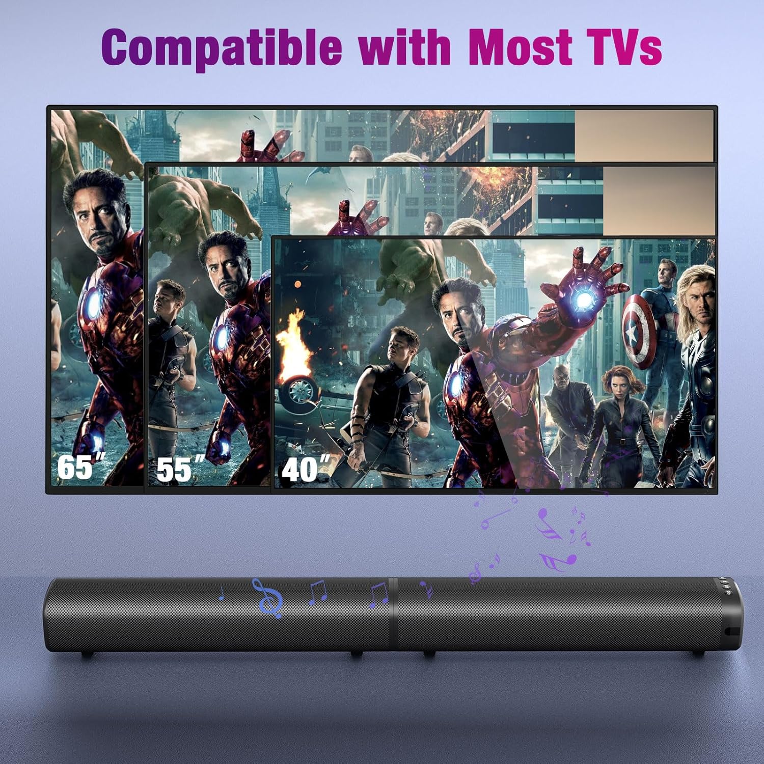 Puriom Sound Bar for Smart TV, 100W Sound Bar with Bluetooth 5.3/ARC/Opt/AUX Connect, 2-in-1 Detachable Home Soundbar, Home Theater Speaker & Bass Effect, for TV/PC/Projectors - Image 5