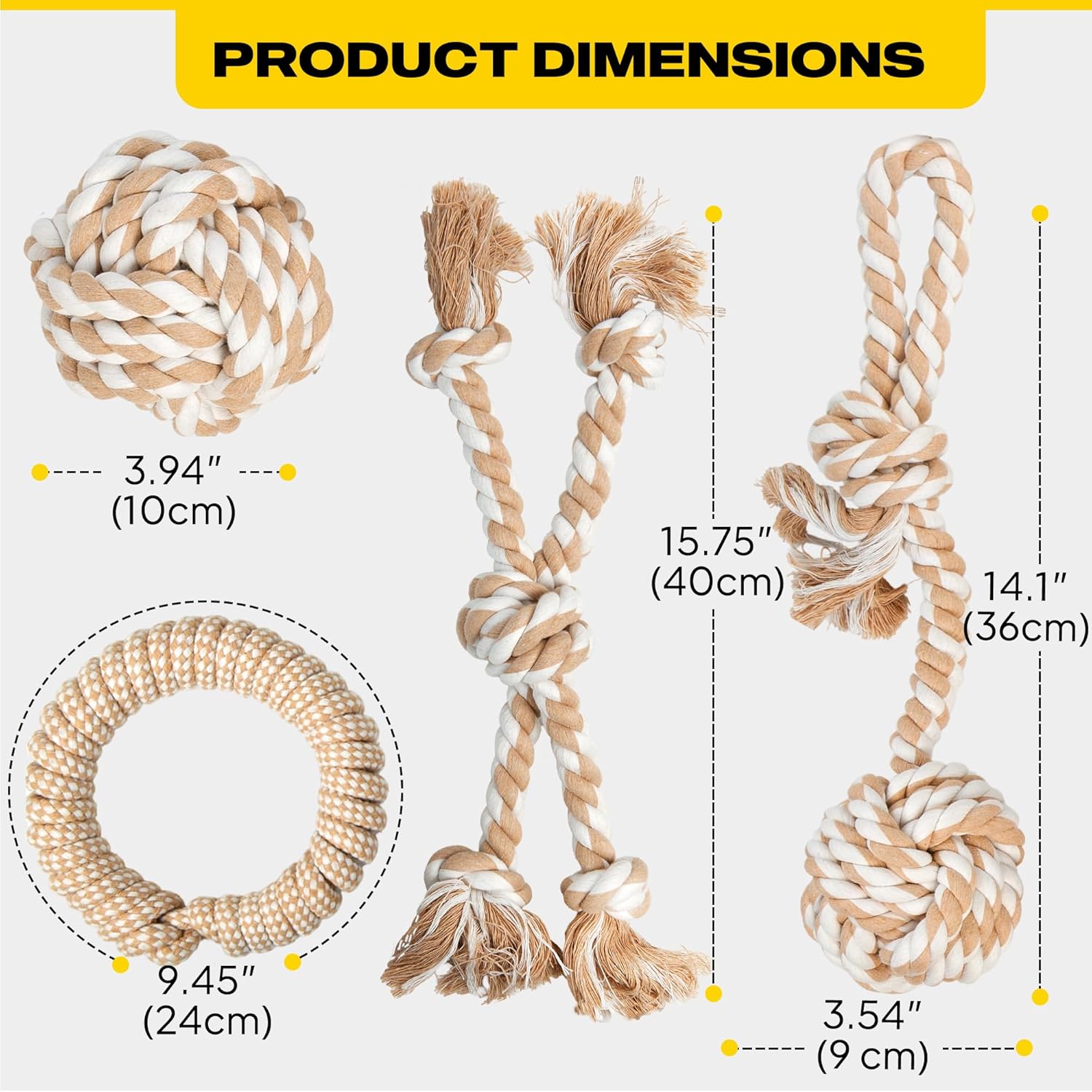 Fida Heavy Duty Dog Rope Toys for Aggressive Chewers 4pcs Pack – Natural Cotton Dog Chew Toys for Large Dogs, Tug-of-War & Fetch Rope Ball/Ring/Knot/Twist to Keep Them Busy - Image 7