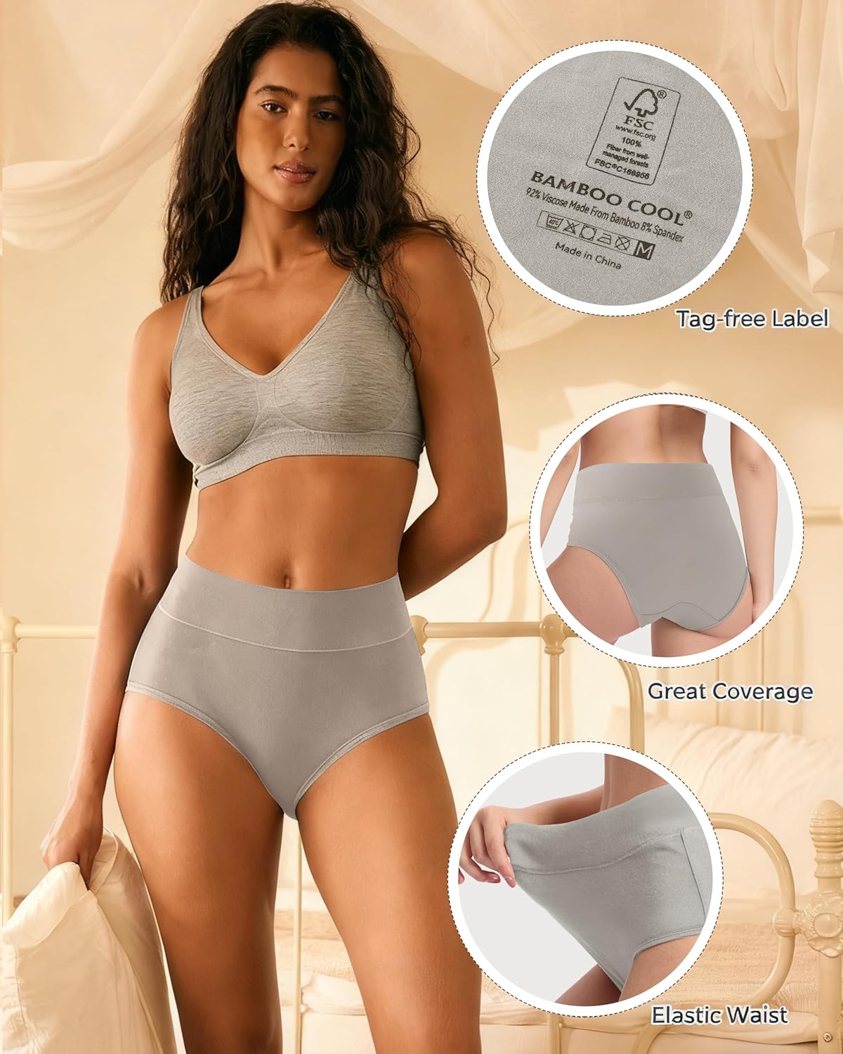 BAMBOO COOL Women's Underwear High Waisted Briefs Full Coverage Soft and Breathable Panties, 5-Pack - Image 5