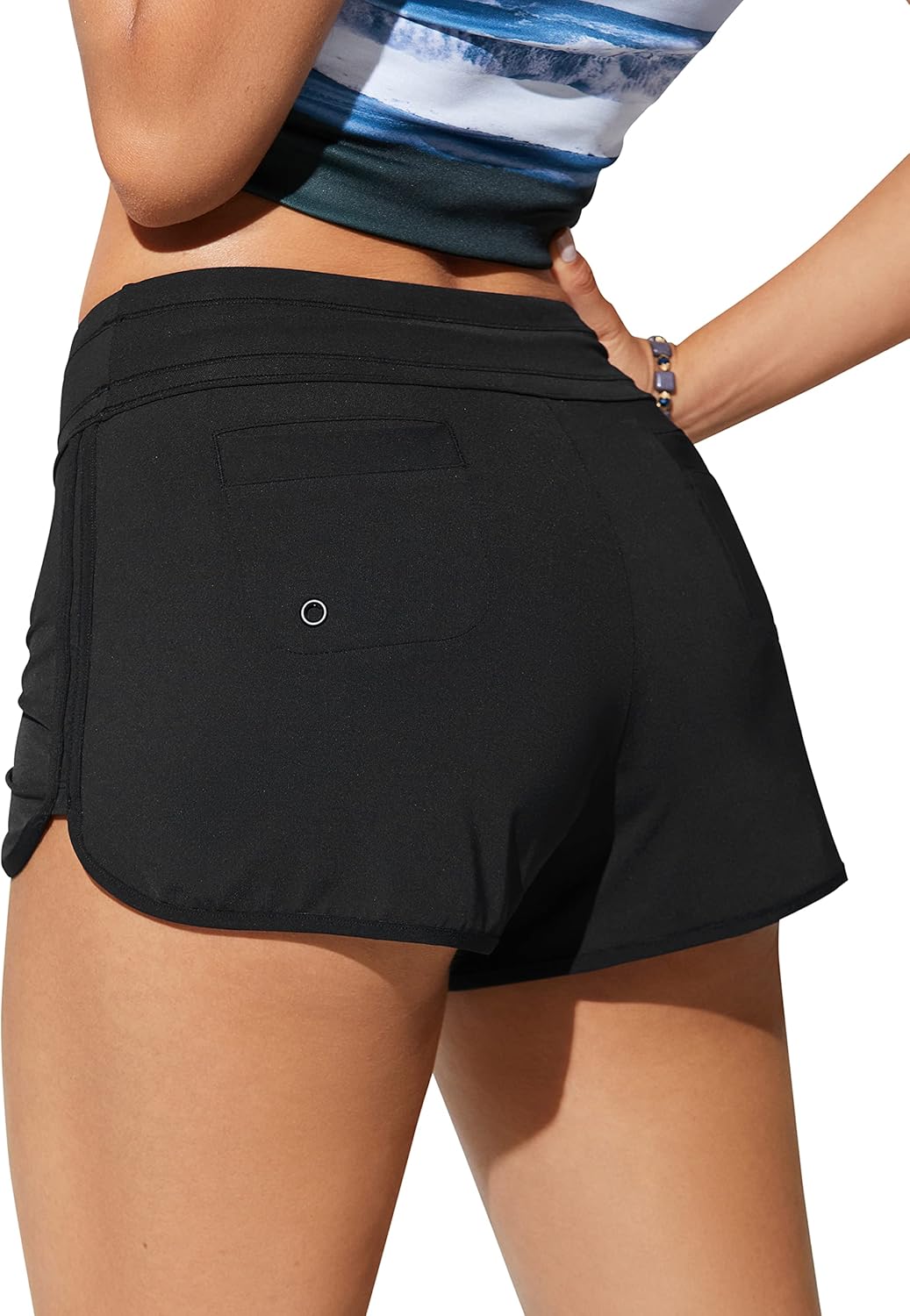 CRZ YOGA Classic Fit Dolphin Board Shorts for Women 3'' - High Waisted Beach Swimwear Bottoms Bathing Trunks with Liner