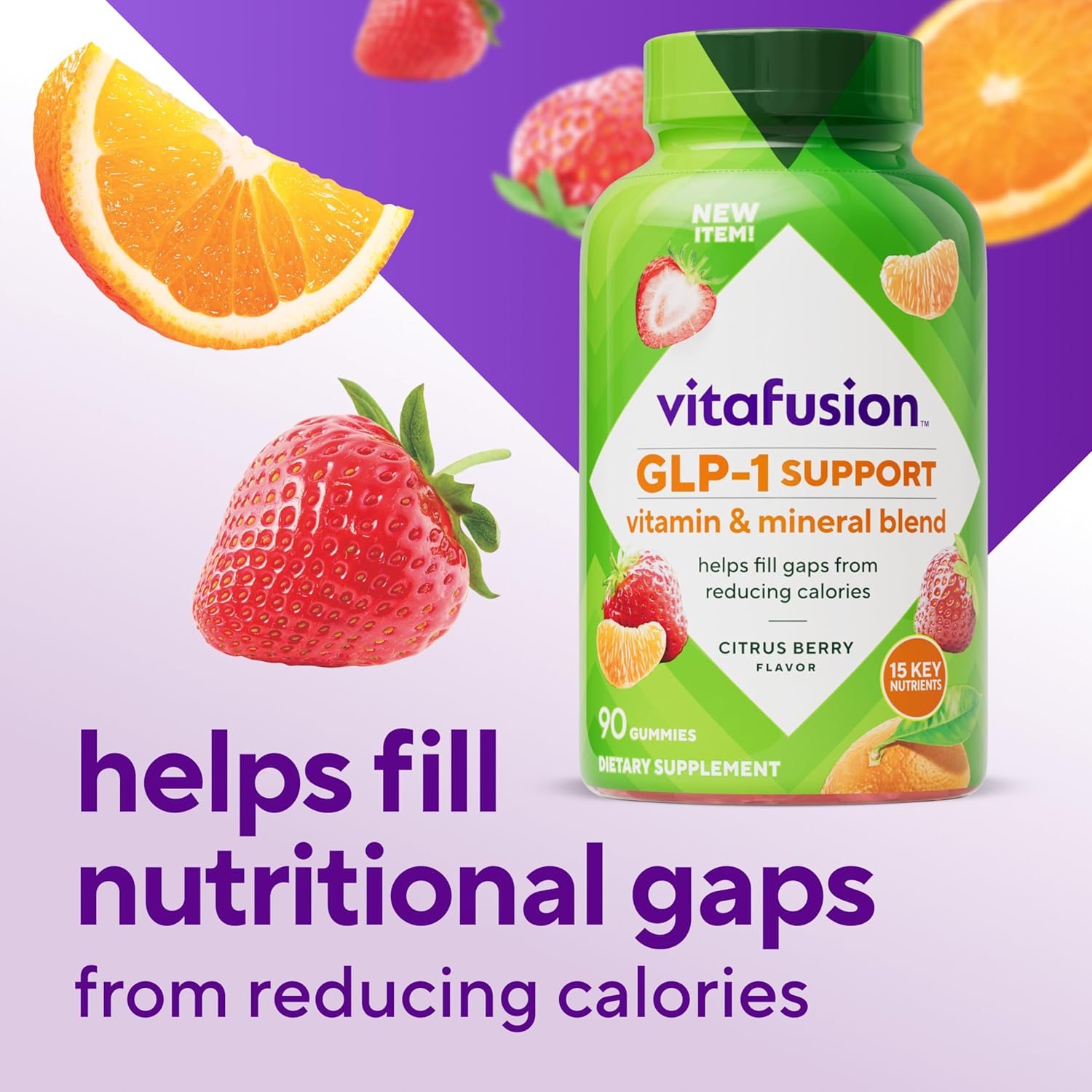 vitafusion GLP-1 Support Multivitamin, Vitamin and Mineral Blend, 15 Essential Nutrients, Citrus Berry Flavor, 90 Count, 45 Day Supply - Image 2