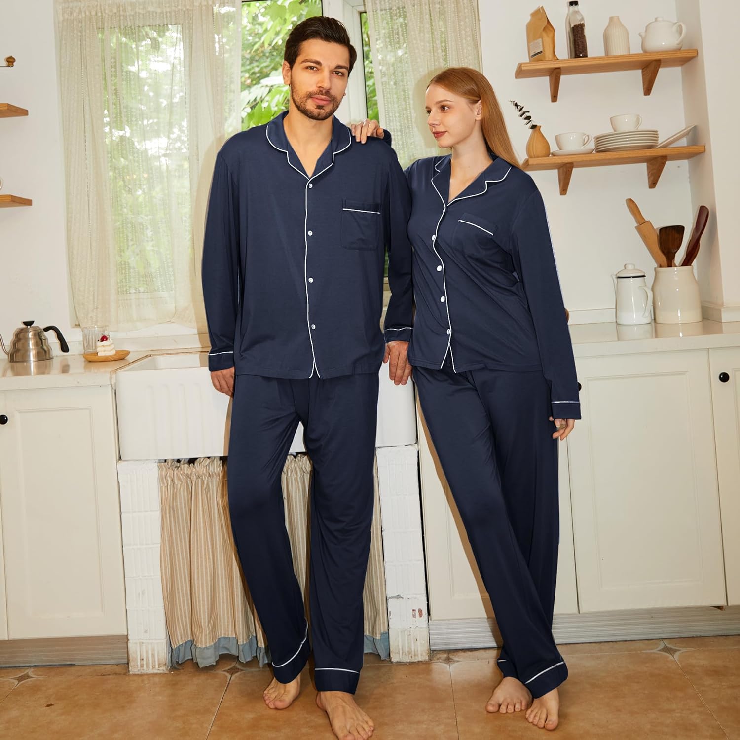 BAMBOO COOL Mens Pajama Set Bamboo Viscose Cotton Soft Lightweight Loungewear Sleepwear Long Sleeve and Pants with Pockets - Image 2