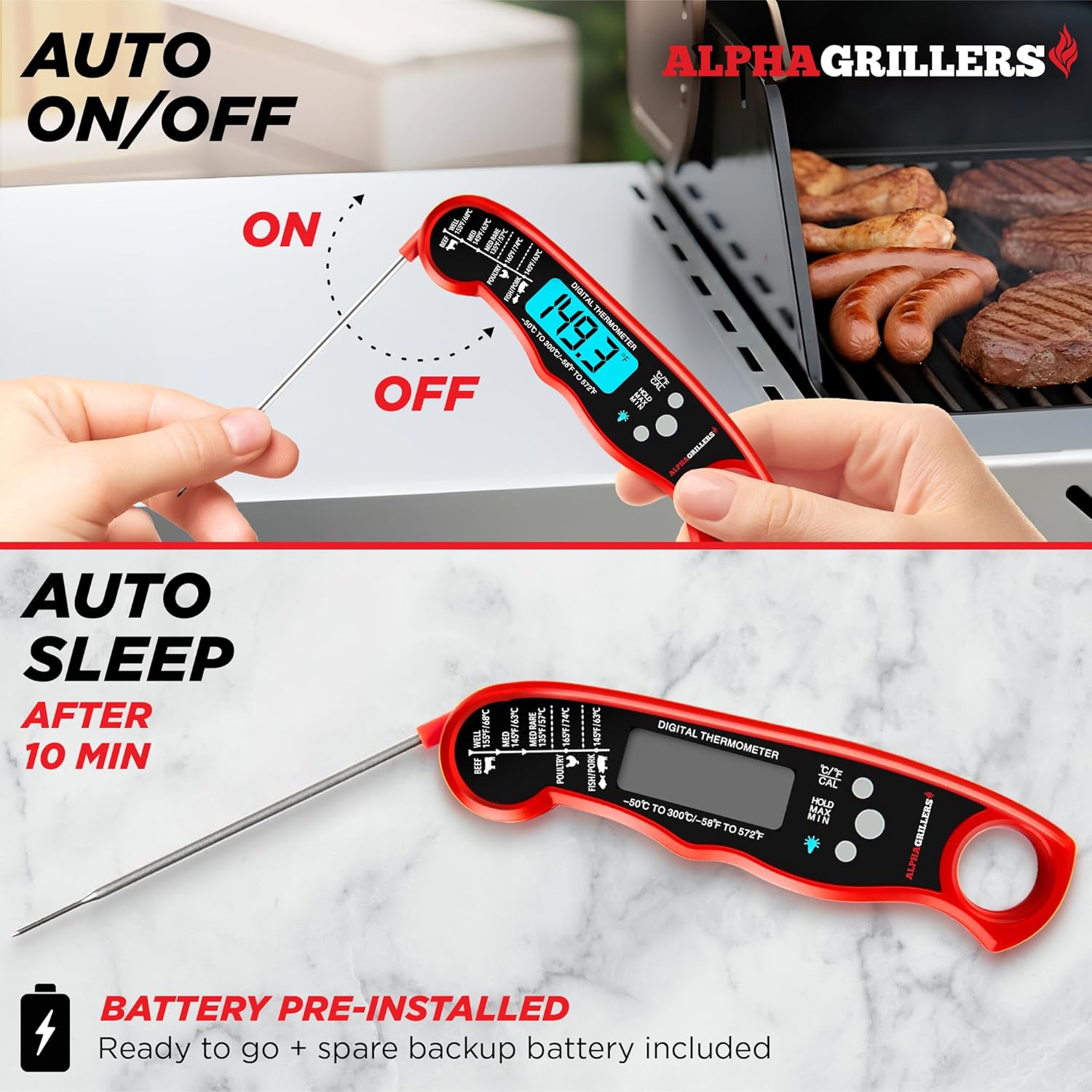 Alpha Grillers Meat Thermometer Digital – Instant Read Food Thermometer for Cooking & Grilling – Professional Kitchen Gifts for Men, Dad & Mom - Image 3