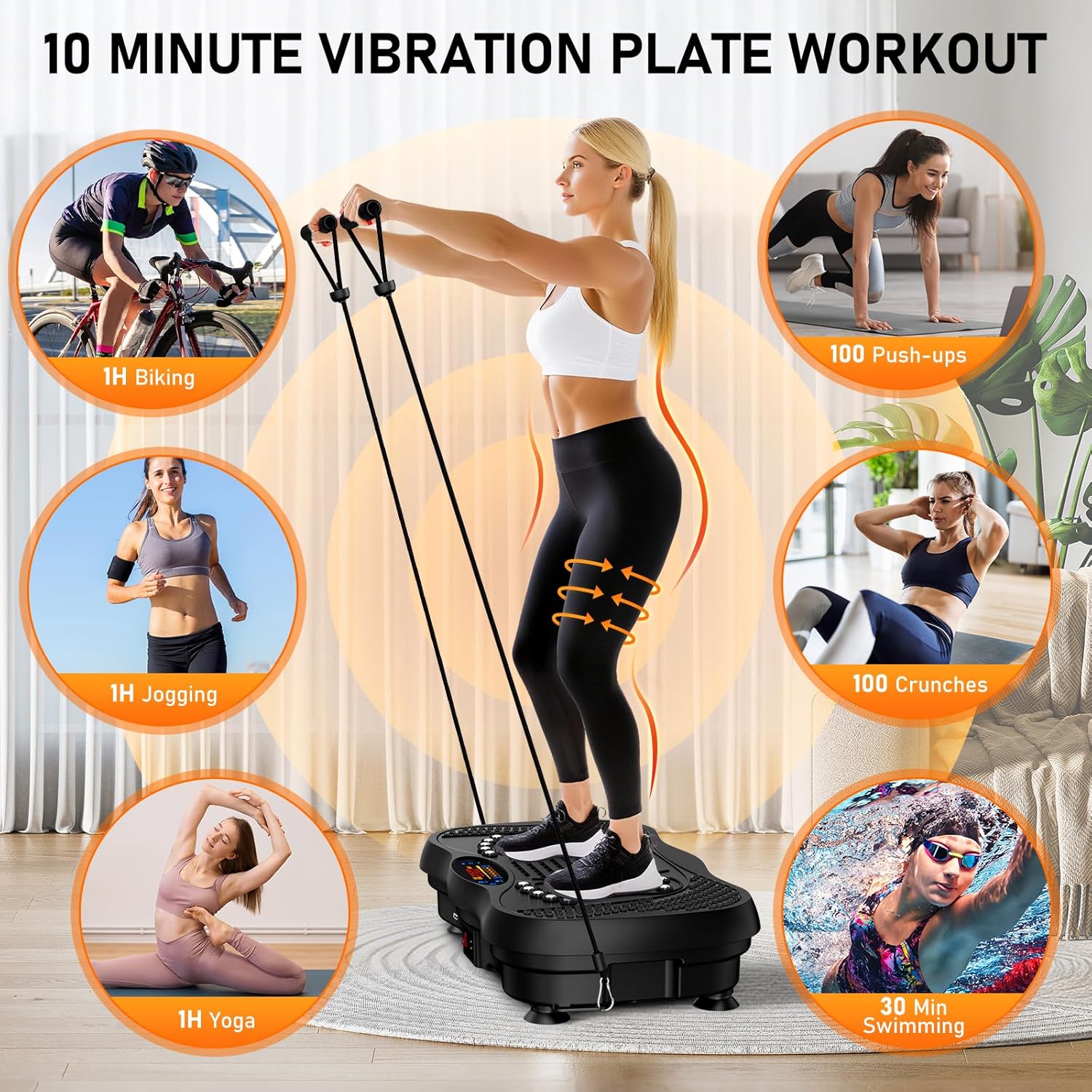 Vibration Plate Exercise Machine, 130 Levels Full Body Workout Vibrating Plate for Lymphatic Drainage Weight Loss, 450 Lbs Capacity Shake Platform with Resistance Bands Bluetooth for Women Men - Image 6