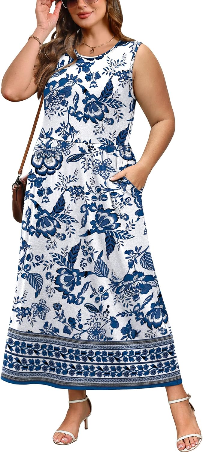 WIHOLL Summer Dresses for Women 2026 Maxi Dresses Long Flowy A Line Sleeveless Sundresses with Pockets - Image 4