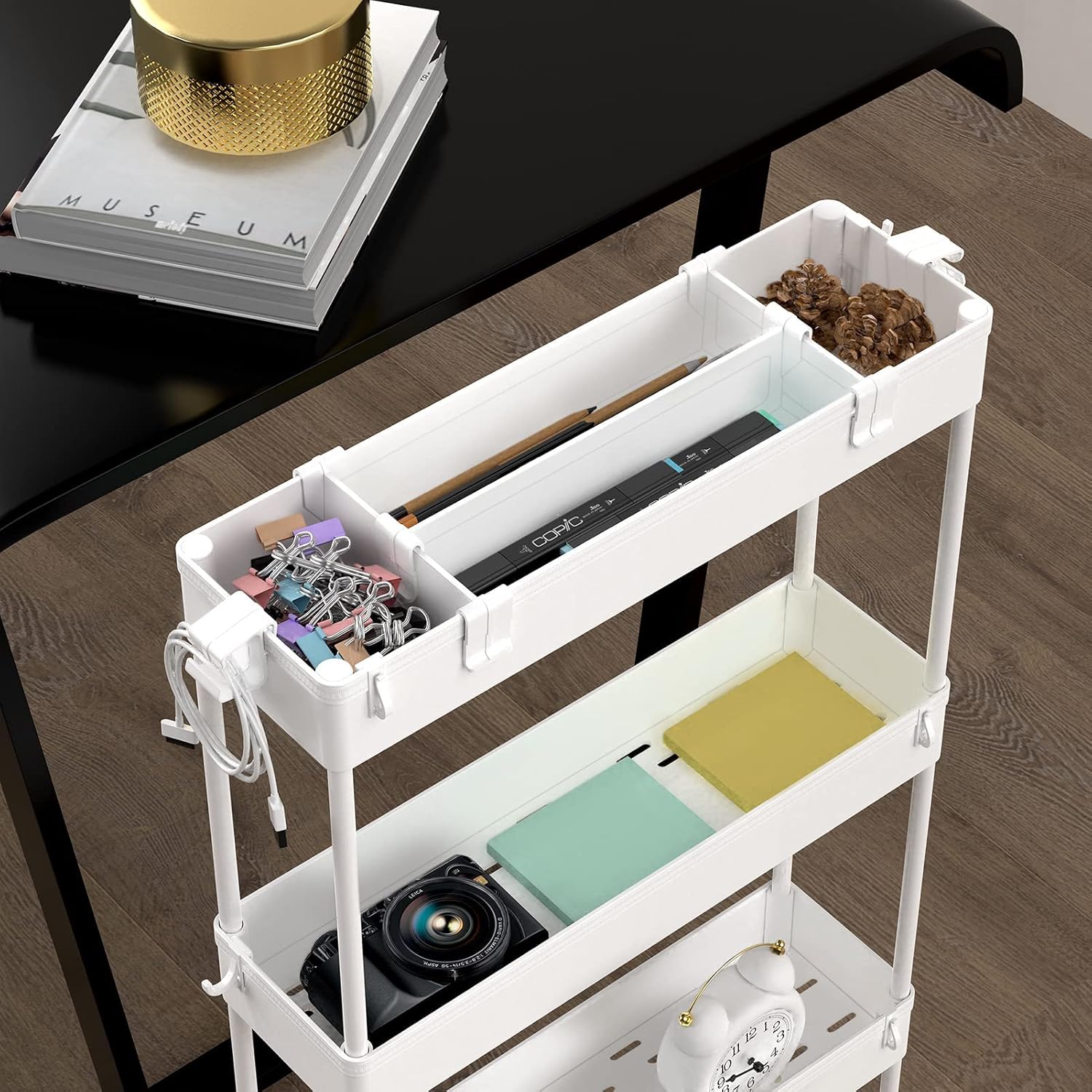 SPACELEAD Slim Storage Cart 4 Tier,Bathroom Organizer Rolling Utility, Mobile Shelving Unit Slide Out for Office, Kitchen, Laundry Room & Narrow Places,White - Image 4