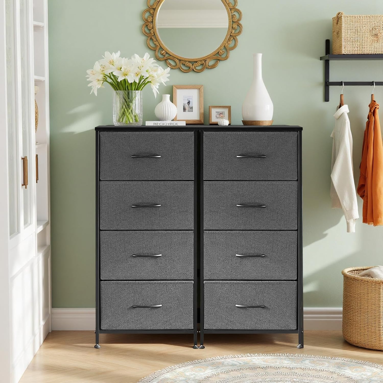 Nightstand, 4 Drawer Dresser End Table Bedside Furniture with Wooden Top Steel Frame Fabric Bins for Bedroom, Closet, Entryway, Dorm, Living Room, Gray - Image 2