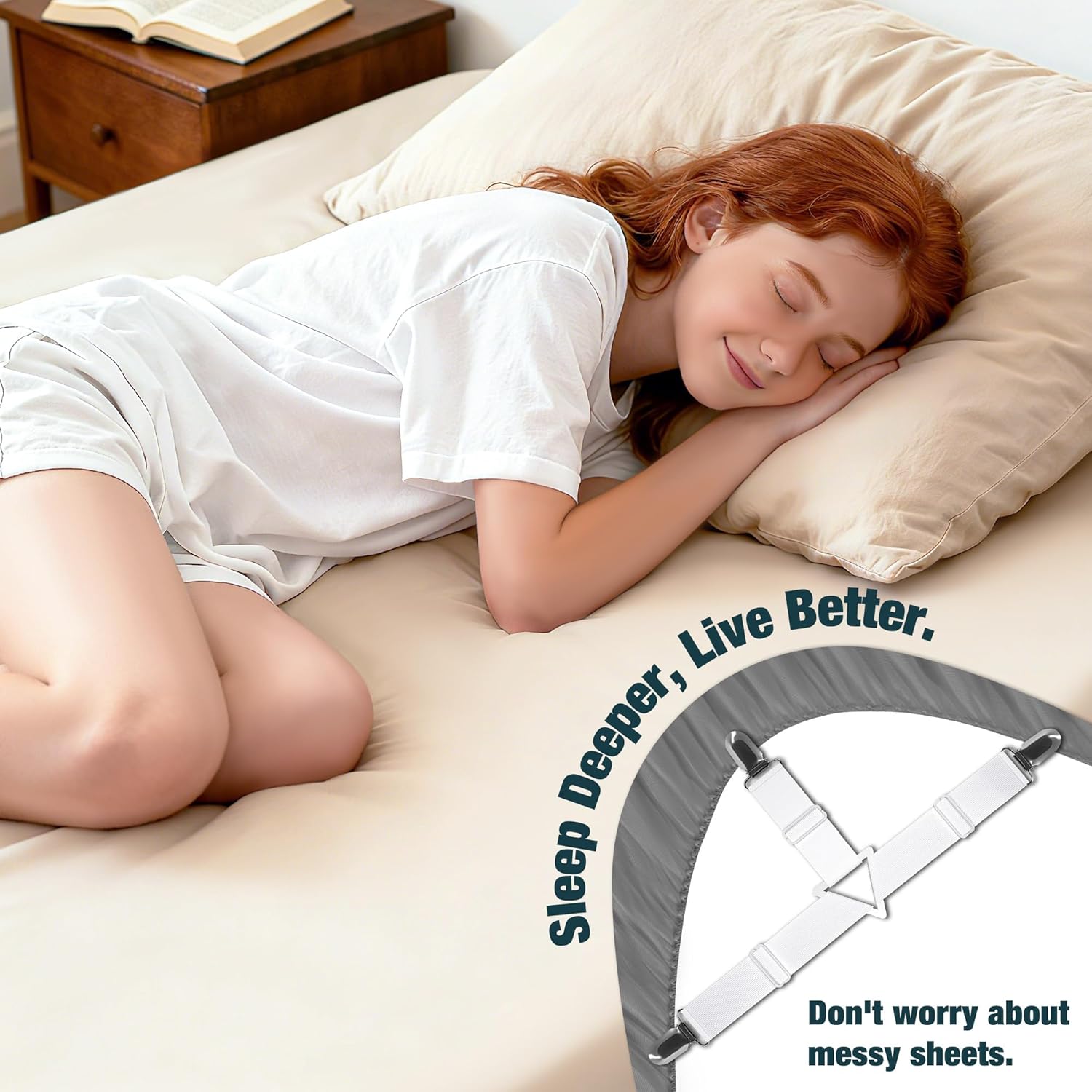 4 Pack Adjustable Elastic Straps with Metal Clips, Bed Sheet Fasteners in Assorted Four Sizes, Bedding Suspenders for Mattress Covers, Bed Corner Holders and Keepers (White) - Image 5