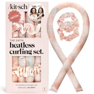 Kitsch Satin Heatless Curlers Set – Heatless Curls Overnight with 34″ Hair Curler & 2 Satin Scrunchies – Comfortable Hair Curlers to Sleep In for Frizz-Free, No Heat Damage Styling – Sunset Tie Dye