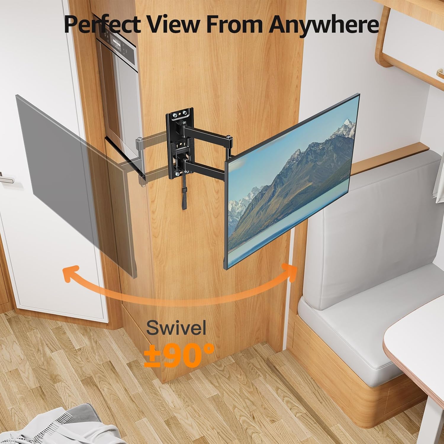 GOFORWILD Lockable RV TV Mount, Full Motion RV Mount for Most 13-43 inch TV, TV Wall Mount for Camper Truck Trailer Marine Boat Motor Home, Max VESA 200x200mm, up to 33LBS, 7021 - Image 6
