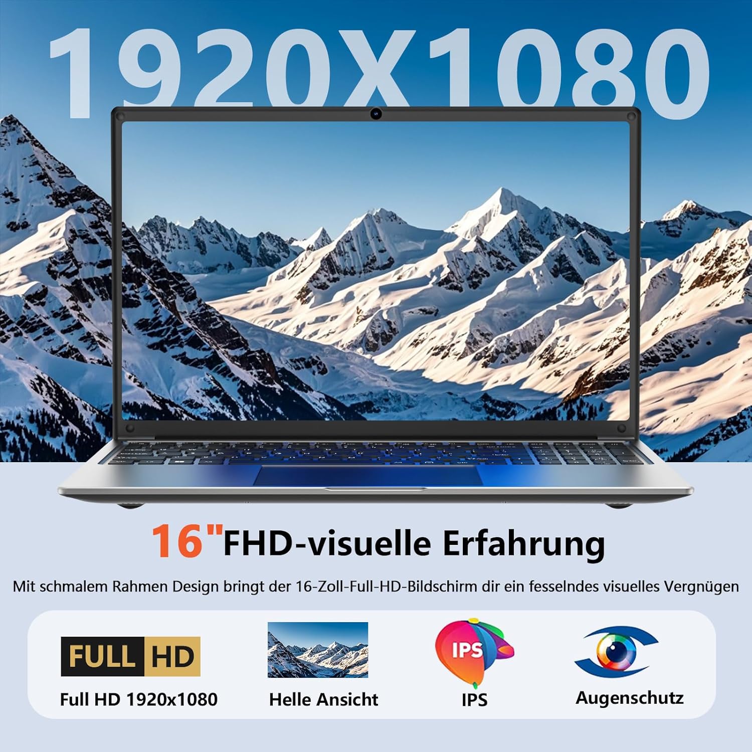 Laptop 16-inch 8GB DDR 256GB SSD portable laptop computer, expandable to 1TB, AMD A9-9400 Radeon R5 CPU up to 3.2 GHz, 9000mAh battery, Numeric Keypad, USB 3.0, dual-band WiFi, webcam, slim laptops - Image 3