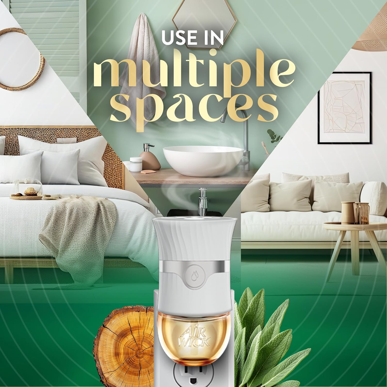 Air Wick Vibrant Plug In Scented Oil Refill, Infused with Essential Oils, Plug In Air Fresheners for Home, White Sage & Mahogany, 4 ct - Image 5