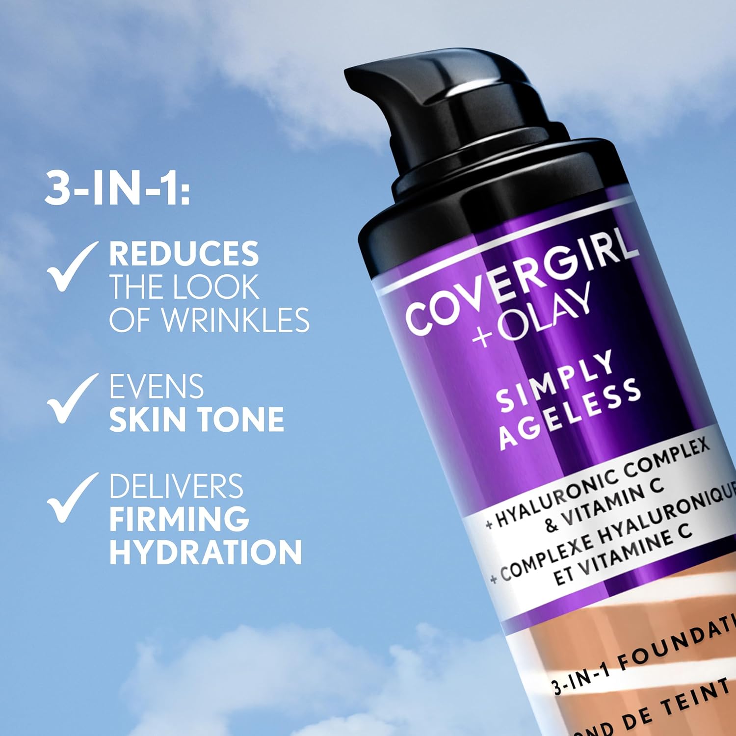 COVERGIRL & Olay Simply Ageless 3-in-1 Liquid Foundation, Matte Finish, Hyaluronic & Vitamin C Formula, 225 Buff Beige, 1 Count - Image 5