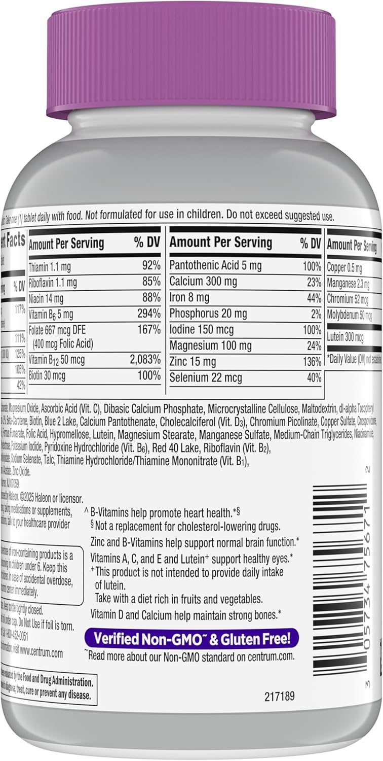 Centrum Silver Women's Multivitamin for Women 50 Plus, Multivitamin/Multimineral Supplement with Vitamin D3, B Vitamins, Non-GMO Ingredients, Supports Memory and Cognition in Older Adults - 200 Ct - Image 13