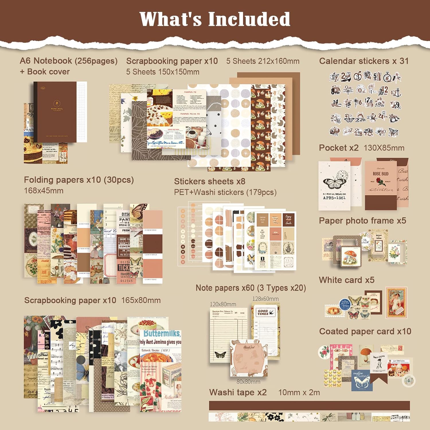Scrapbook Supplies Kit, Vintage Junk journaling Supplies, Scrapbooking Kit with Aesthetic Ephemera Stickers, Stationary Set, Bullet Journaling Kit, Collage Craft Supplies Gift for Adults Women Starter - Image 4